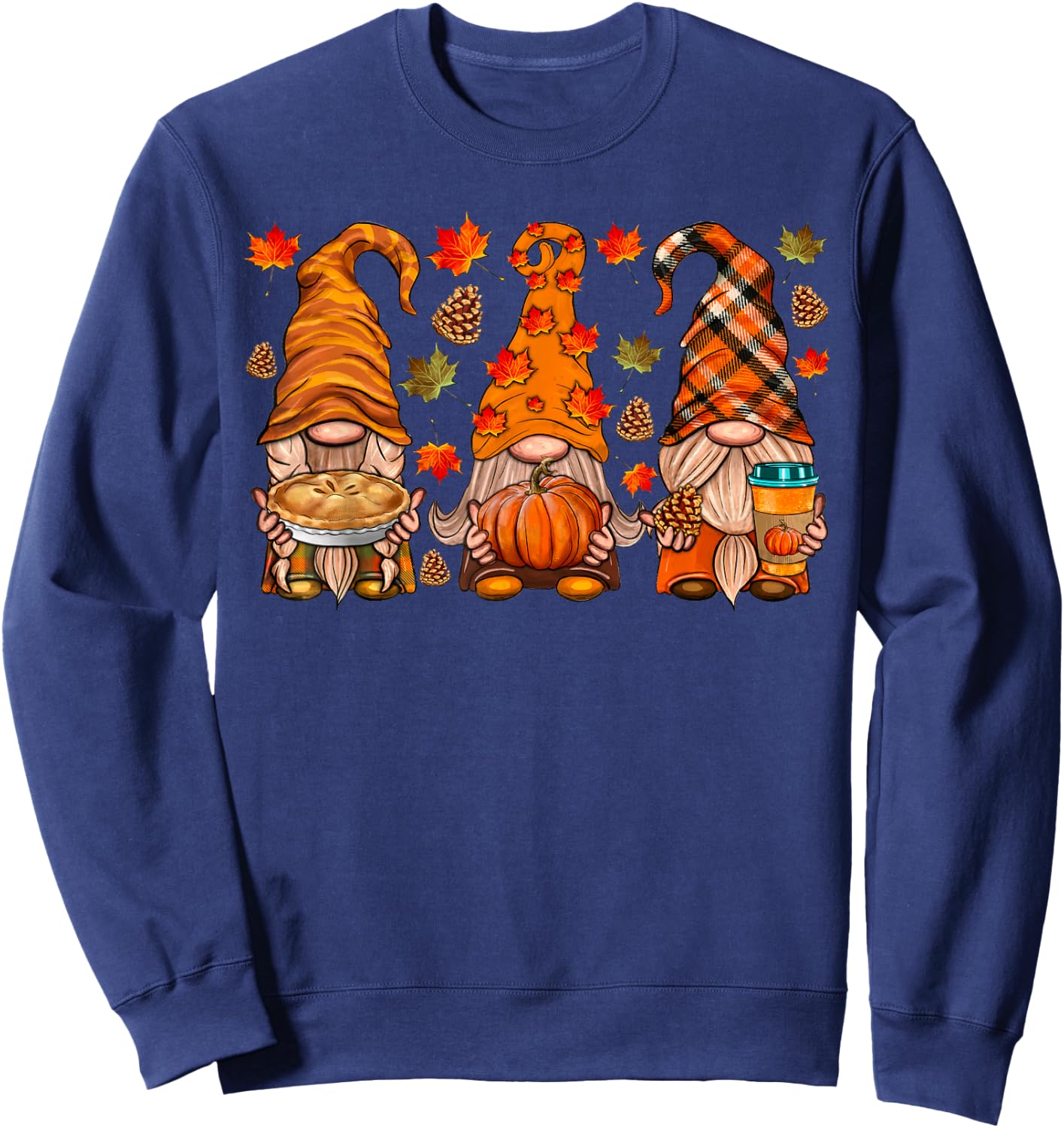 Fall Gnome Shirt Autumn Leaves Thanksgiving Gnome Matching Sweatshirt - Sweatshirt | Navy