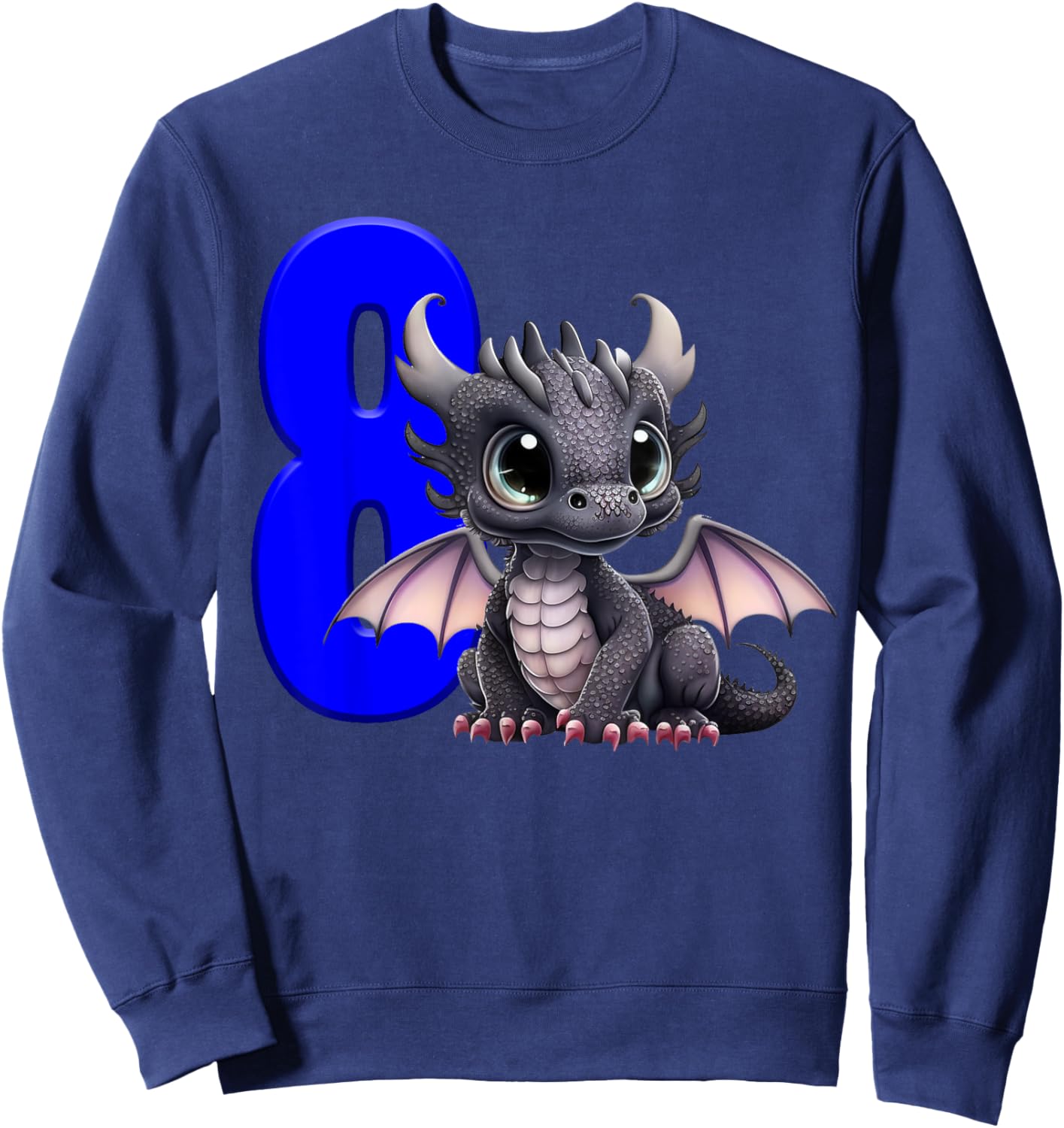 8th Birthday Shirt Dragon Party Birthday Boy Blue Eight 8 Sweatshirt - Sweatshirt | Navy