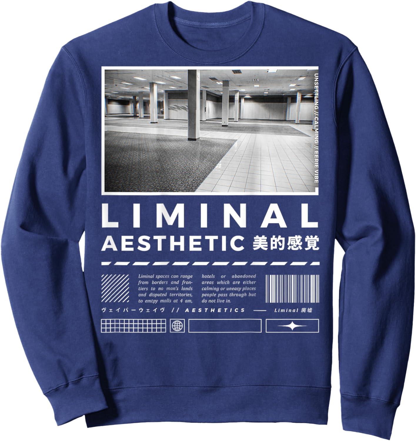 Liminal Spaces (BackPrint) Vaporwave Backrooms Pastel Goth Sweatshirt - Sweatshirt | Navy