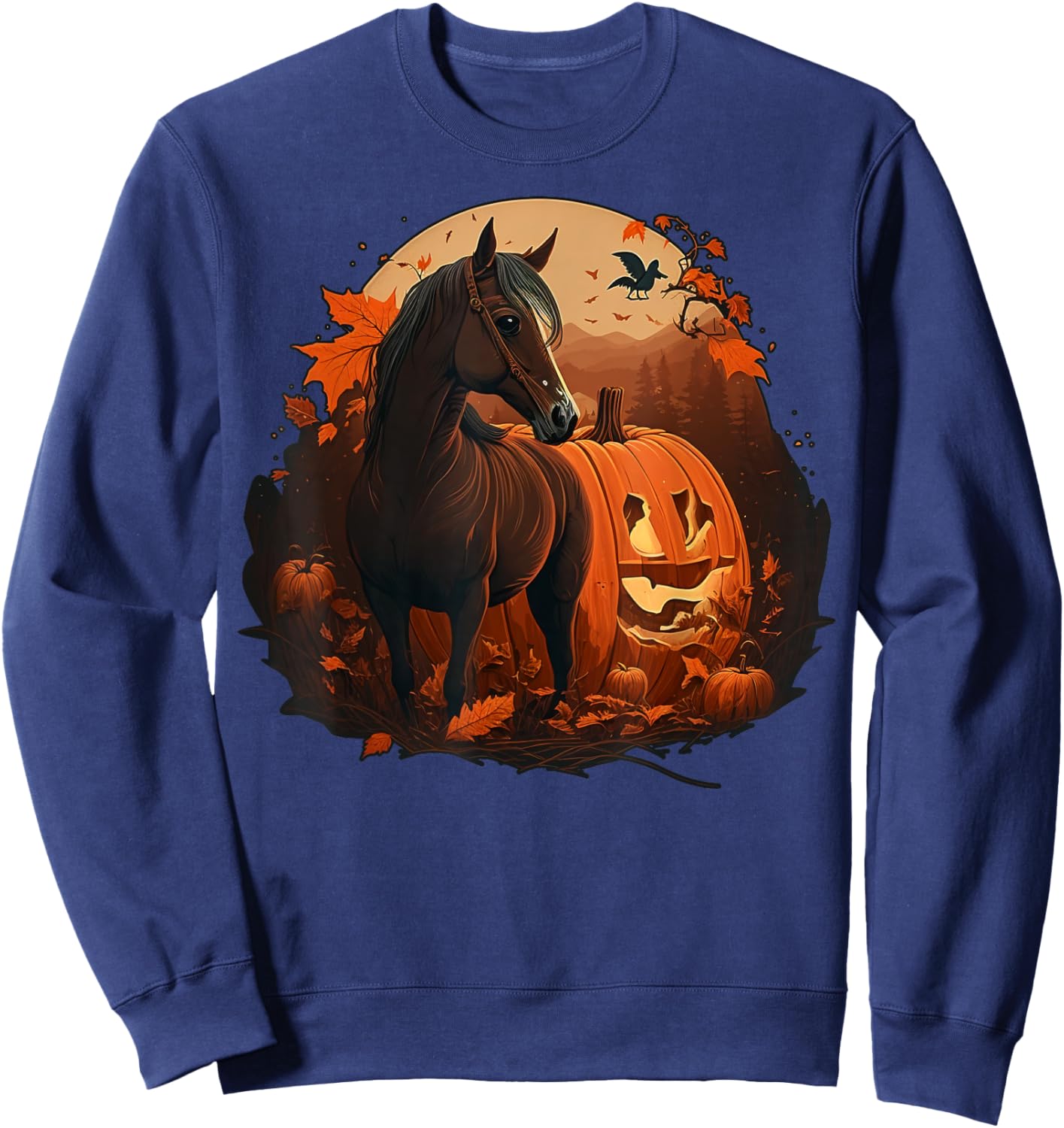 Pumpkin Horse costume on Horse Halloween Sweatshirt - Sweatshirt | Navy