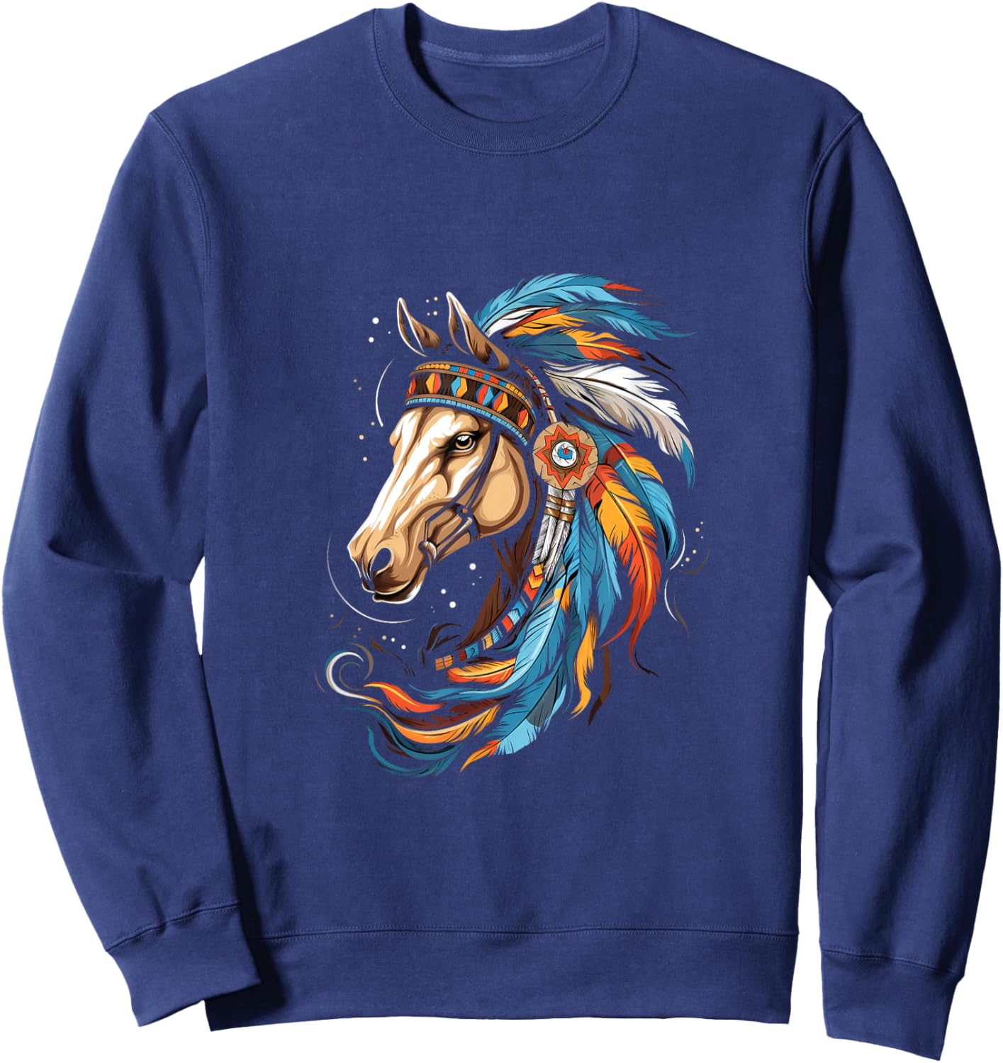 Indian Horse Headdress Feather Tribal Horses Sweatshirt - Sweatshirt | Navy