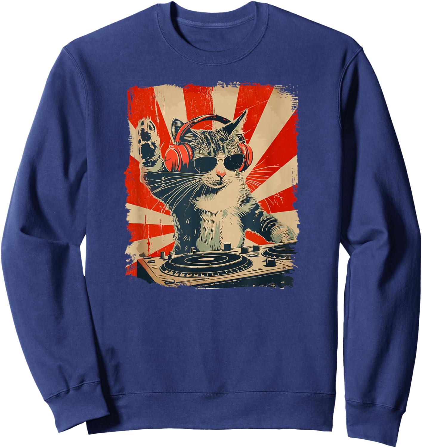 Funny DJ Cat Disco Sound Tech Headphone Music Women Sweatshirt - Sweatshirt | Navy