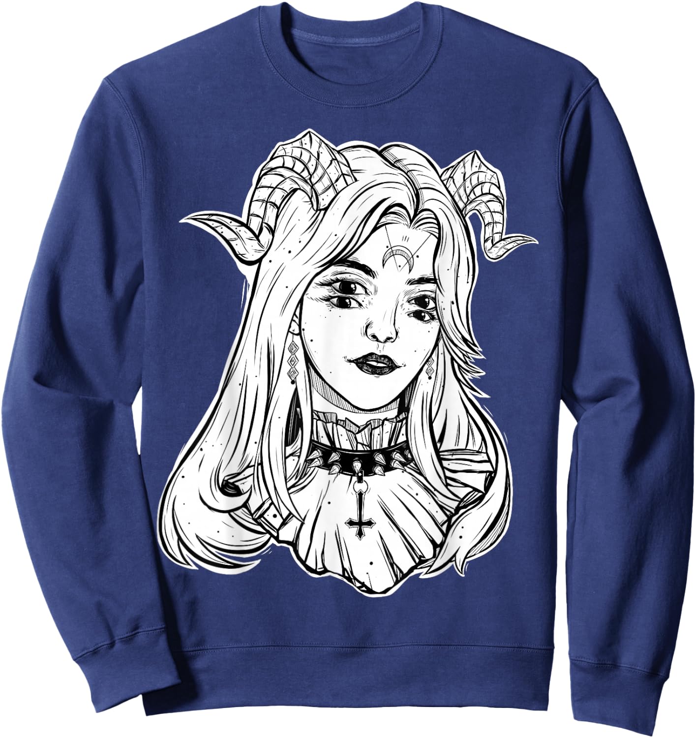 Devil Girl, Satanic Goth Choker Blackcraft Glitch Halloween Sweatshirt - Sweatshirt | Navy