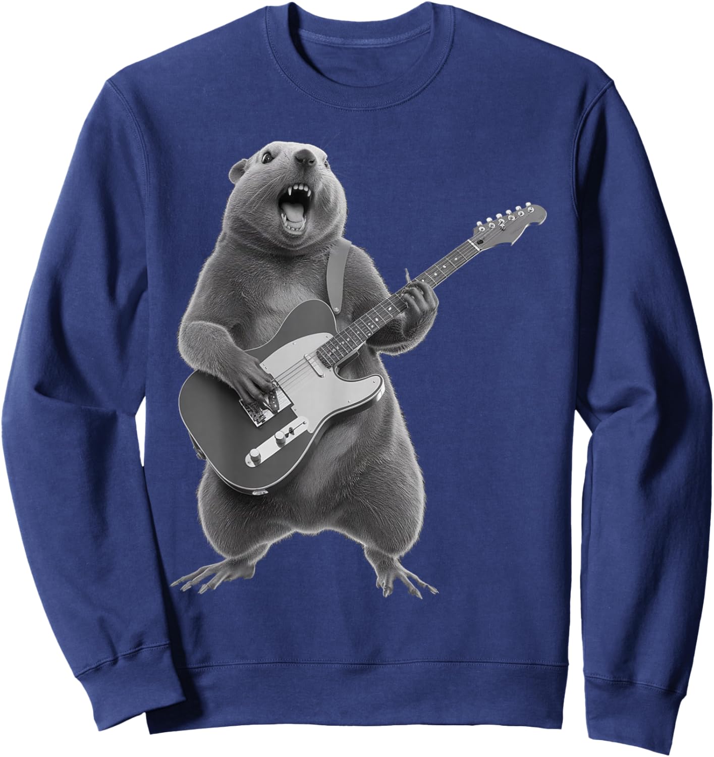 Groundhog Playing Guitar Rock Star Happy Groundhog Sweatshirt - Sweatshirt | Navy