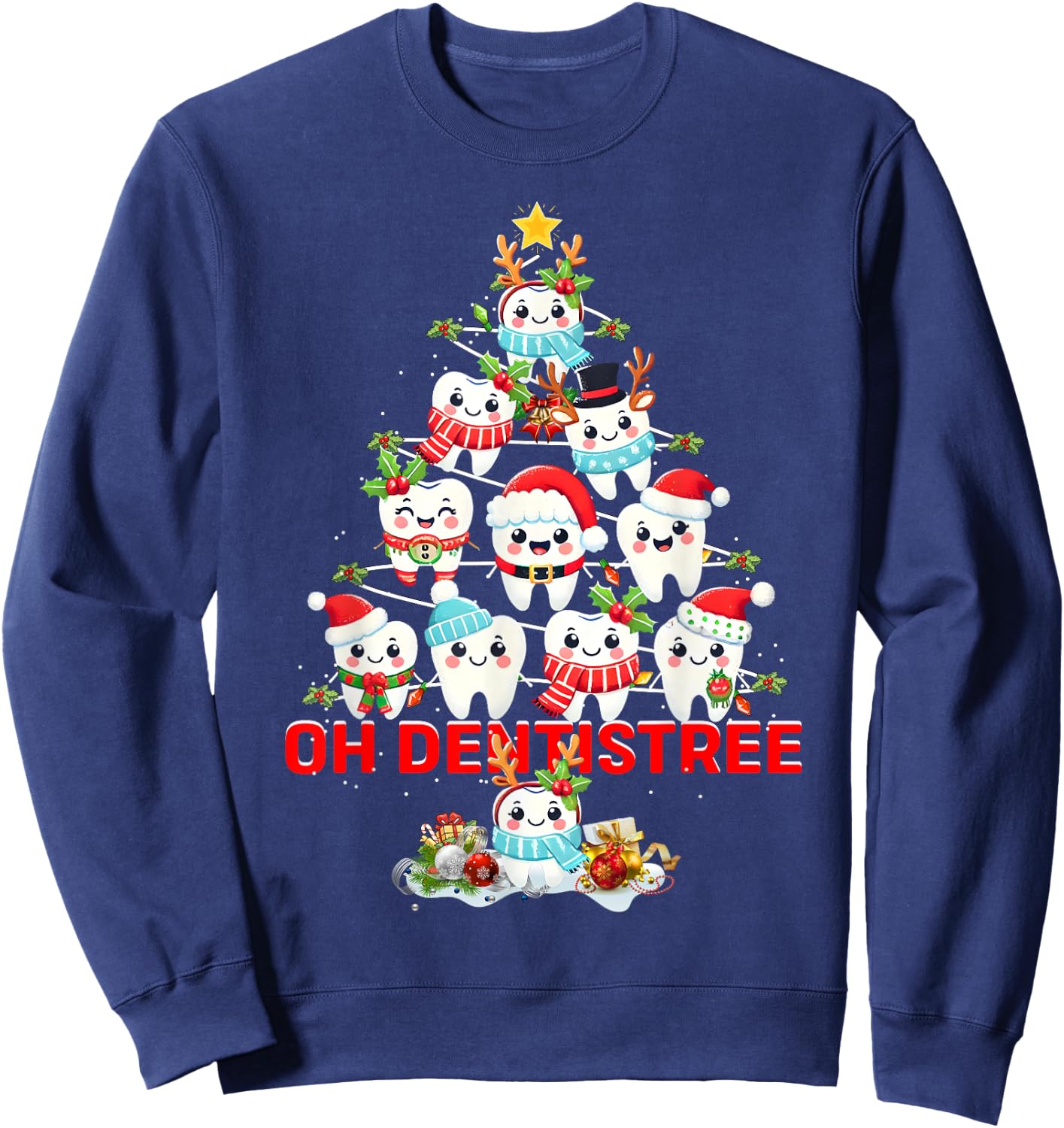 Oh Dentistree Dentist Dental Christmas Tree Tooth Doctor Sweatshirt - Sweatshirt | Navy