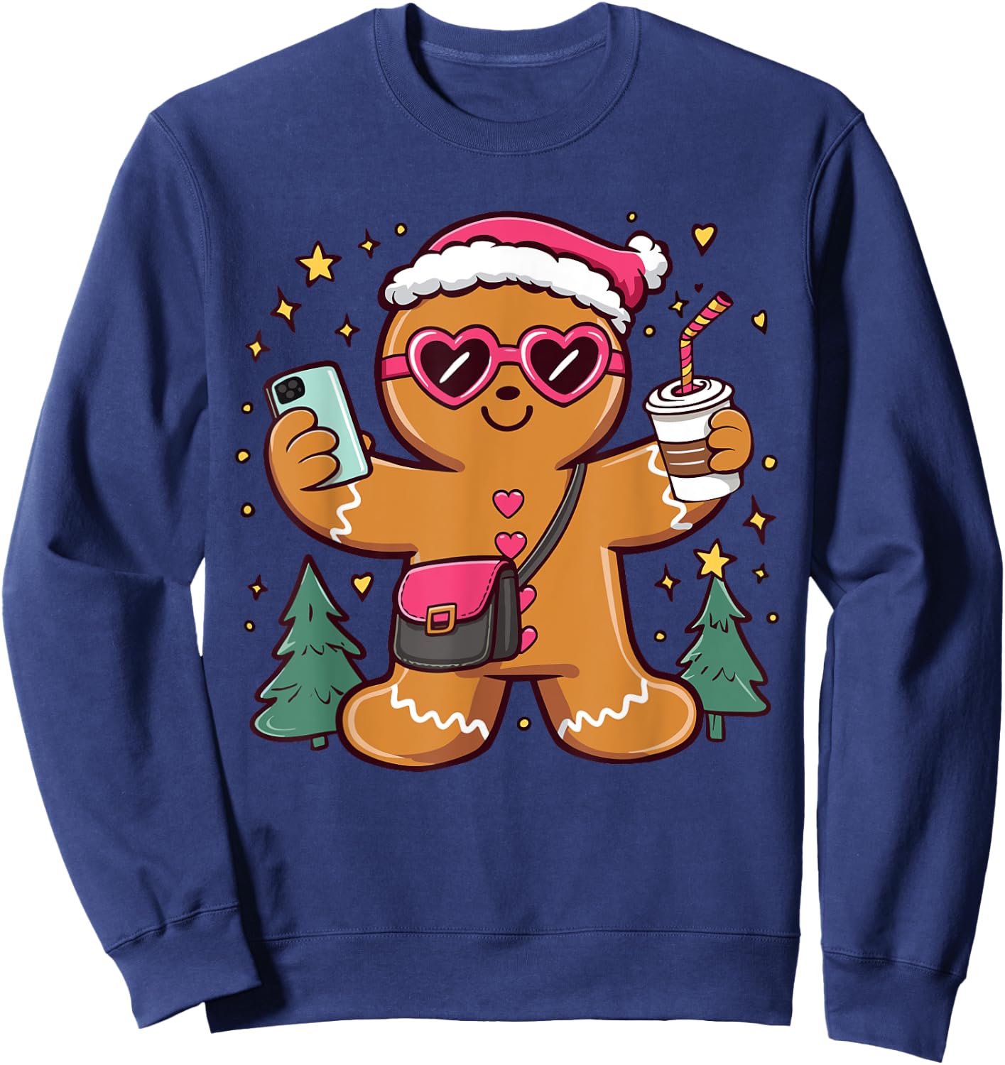 Gingerbread Man Cookie Santa Claus Hat Christmas Boys Girls Sweatshirt - Sweatshirt | Navy