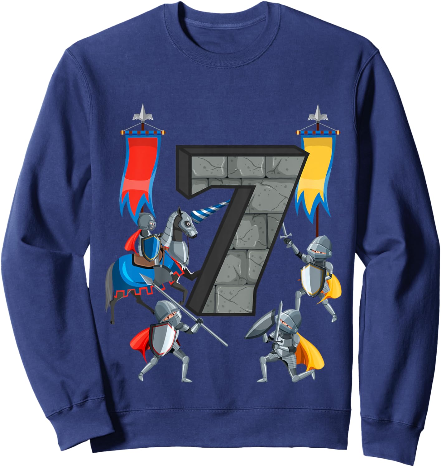 Medieval Knights Middle Ages History Castle 7th Birthday Sweatshirt - Sweatshirt | Navy