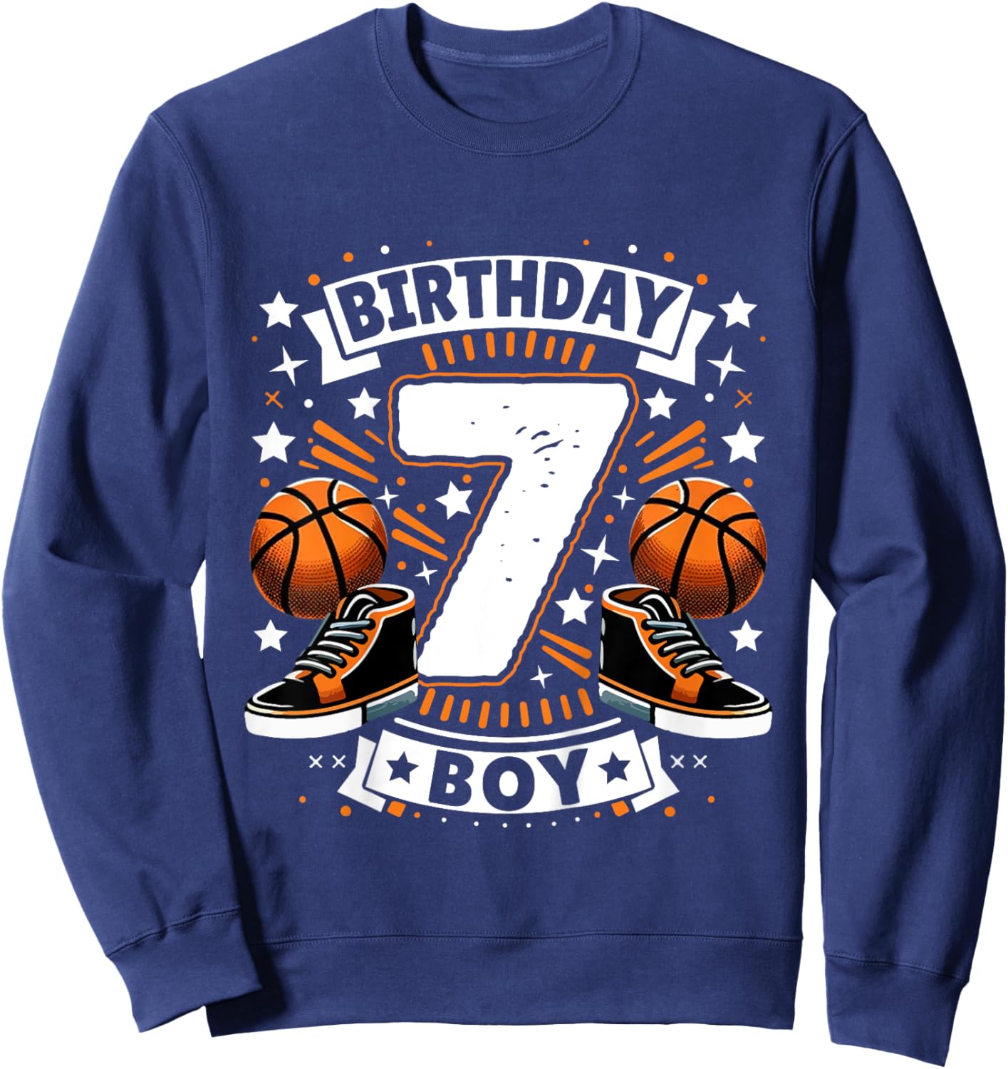 Kids 7th Birthday Boy 7 Year Old Boy Basketball Birthday Party Sweatshirt - Sweatshirt | Navy