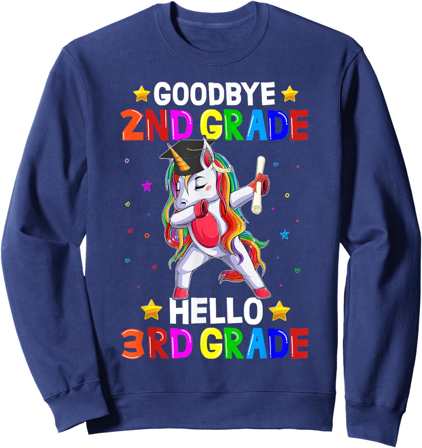 Goodbye 2nd Grade Hello 3rd Grade Unicorn Back To School Kid Sweatshirt - Sweatshirt | Navy
