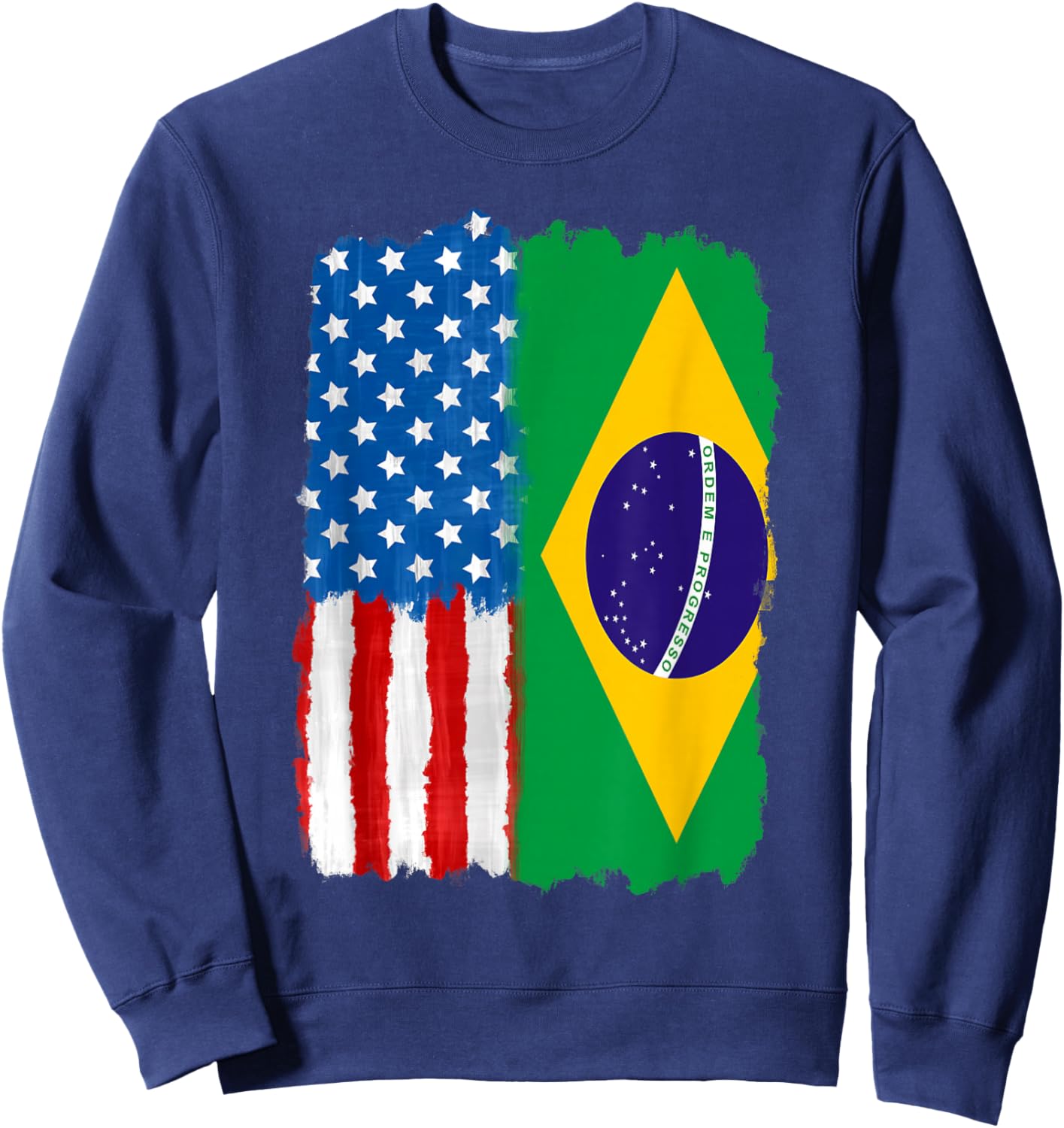 Half American And Brazilian America Brazil Usa Us Flag Roots Sweatshirt - Sweatshirt | Navy