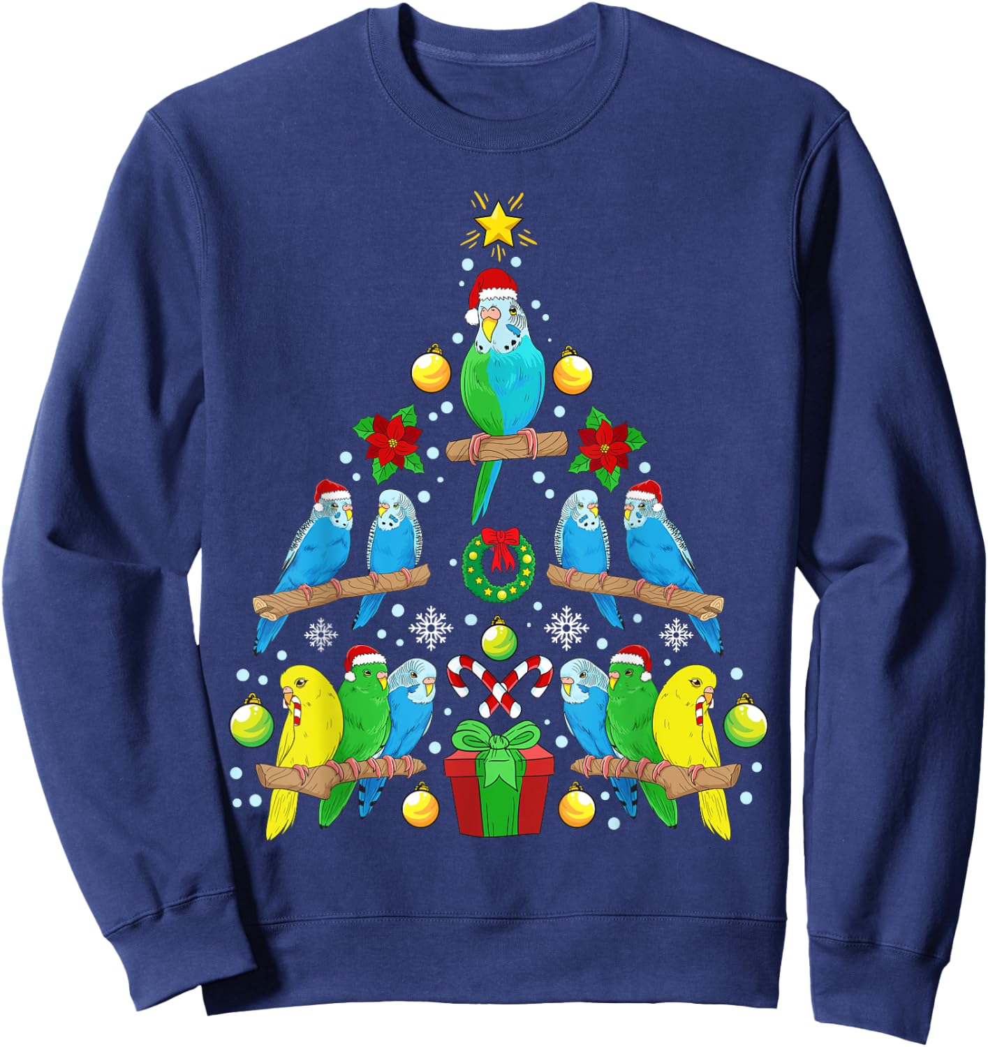 Animals Christmas Tree Presents Budgie Christmas Tree Bird Sweatshirt - Sweatshirt | Navy