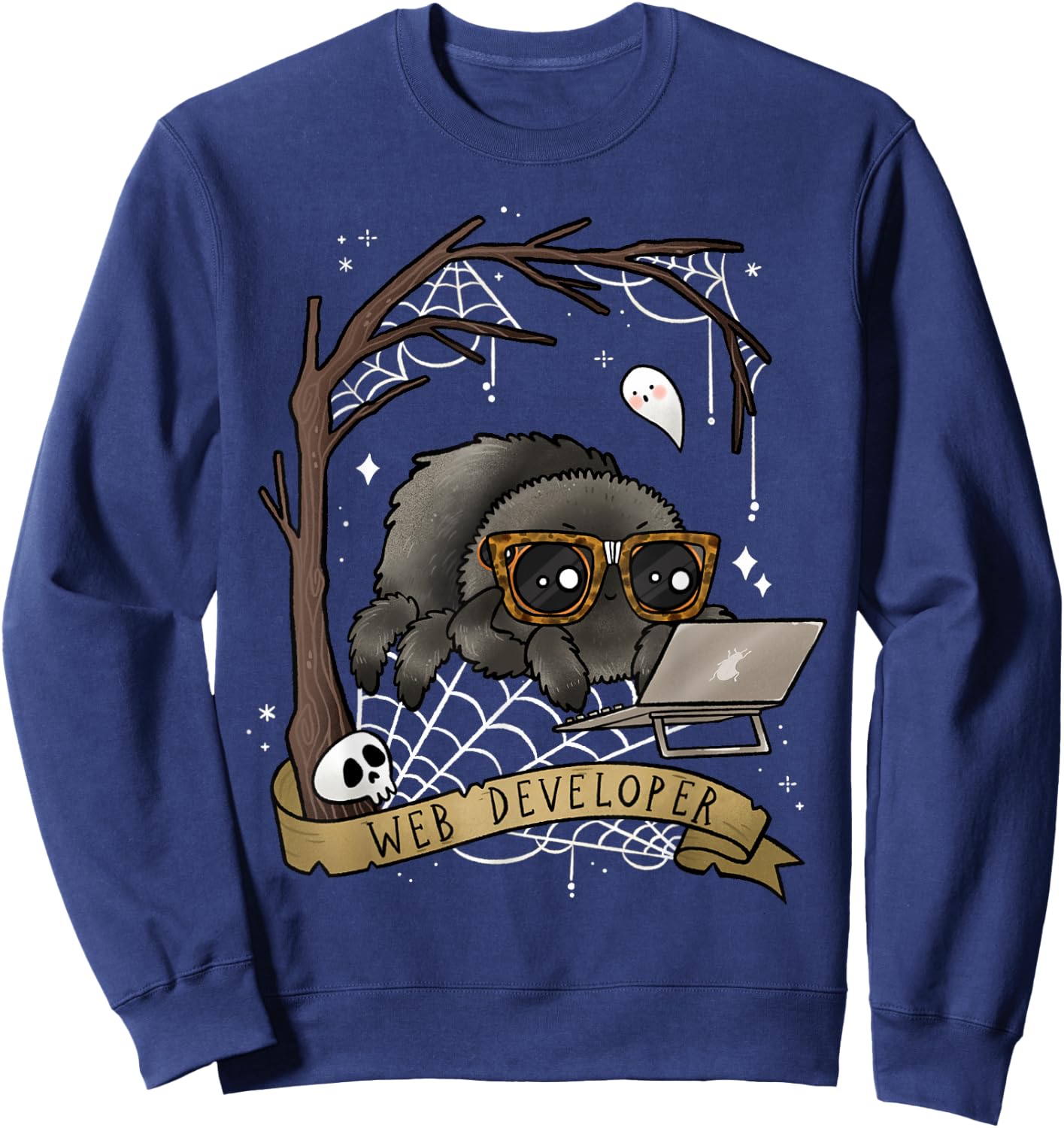 Web Developer Funny Spooky Cute Spider Halloween Computer Sweatshirt - Sweatshirt | Navy