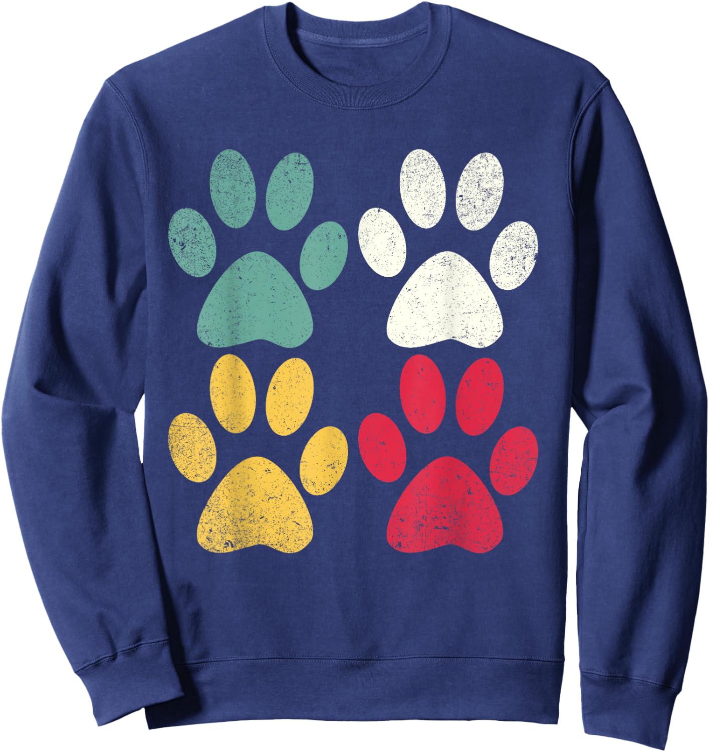 Retro - Vintage Dog Cat Paw Lover Fur Mom Dad Sweatshirt - Sweatshirt | Navy