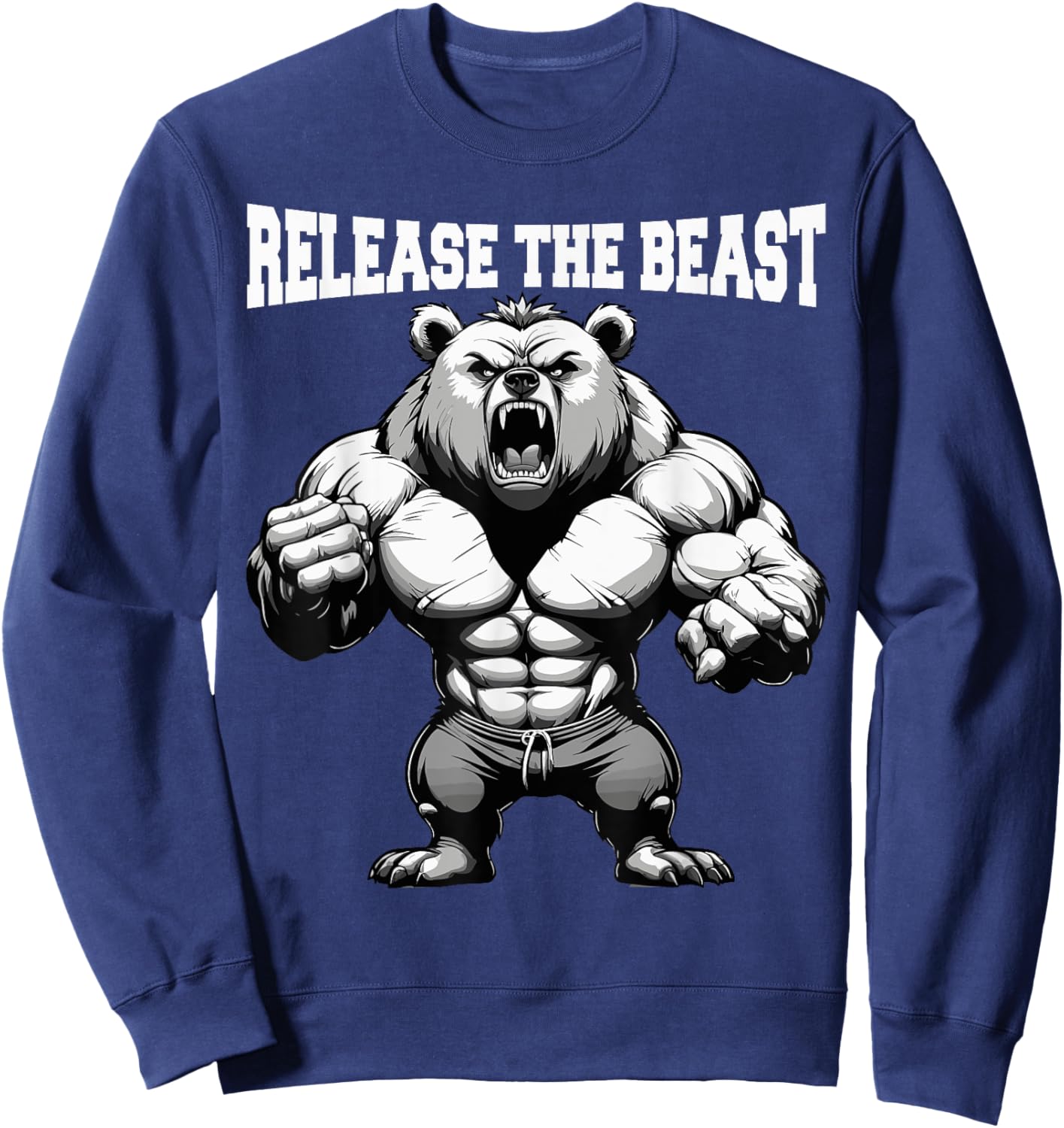 Release The Beast Bodybuilder Grizzly Bear Weightlifter Sweatshirt - Sweatshirt | Navy