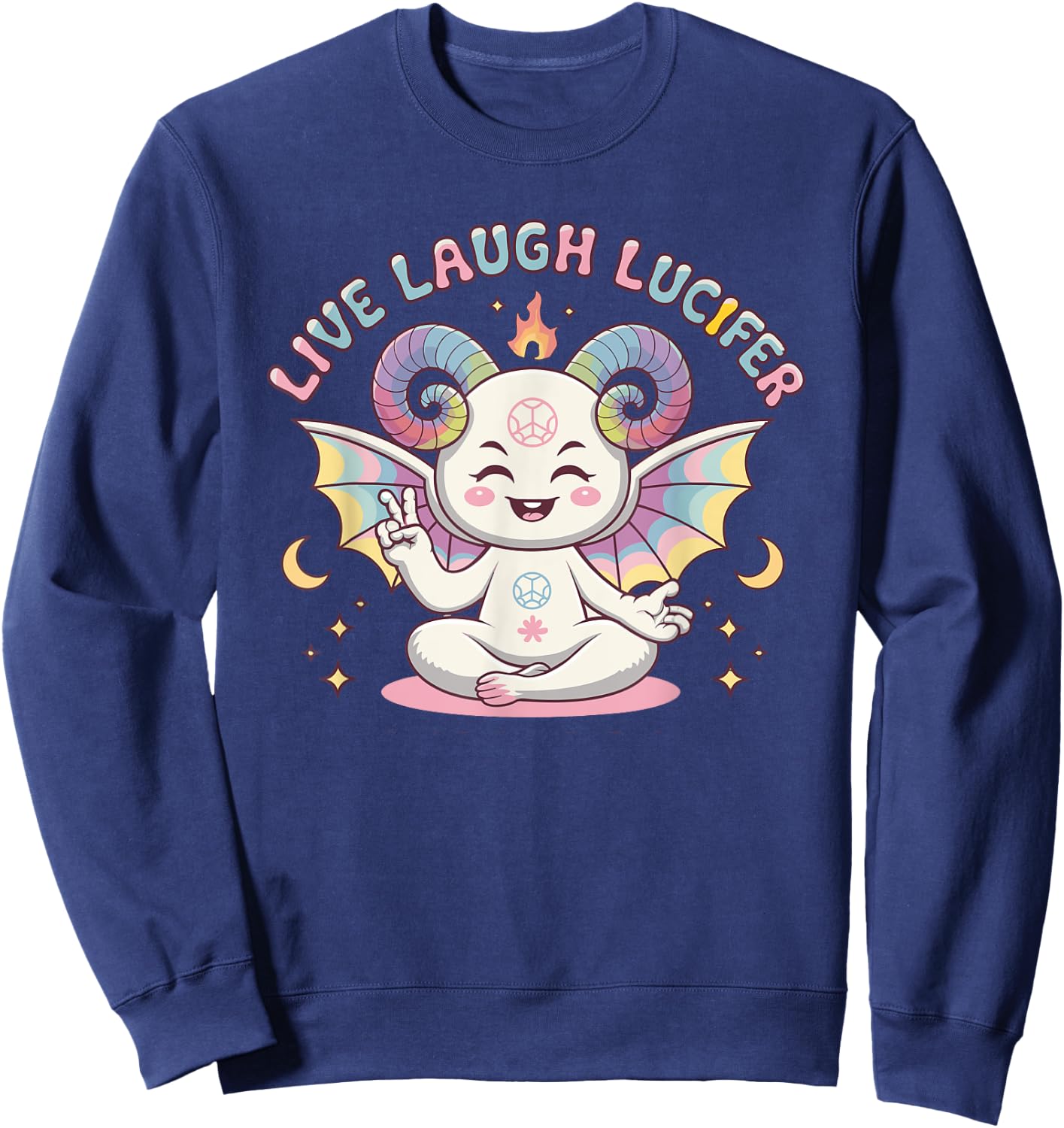 Live Laugh Lucifer Cute Baphomet Demon Devil Sweatshirt - Sweatshirt | Navy