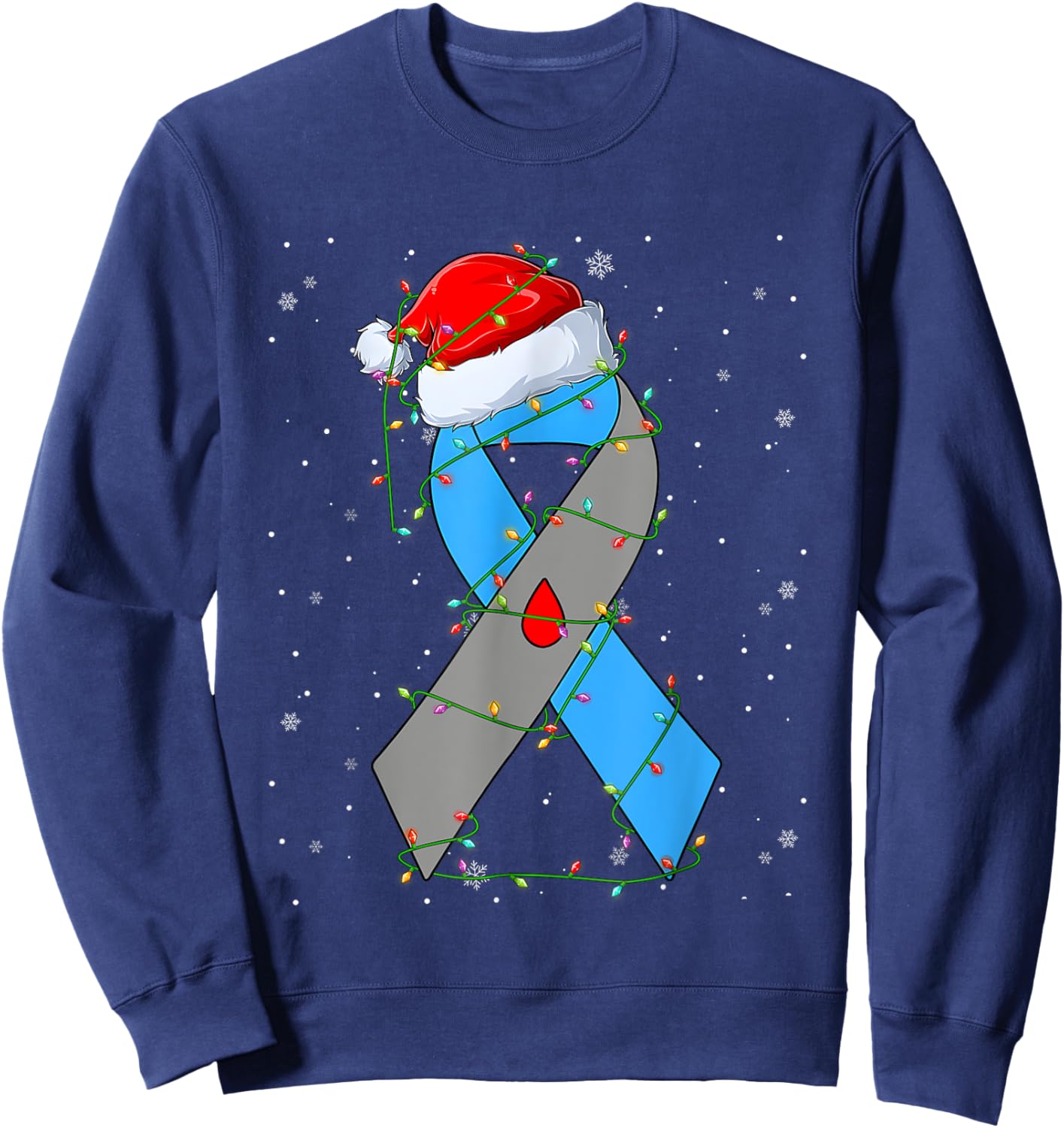 Santa Hat Diabetes Awareness Merry Christmas Lights Sweatshirt - Sweatshirt | Navy