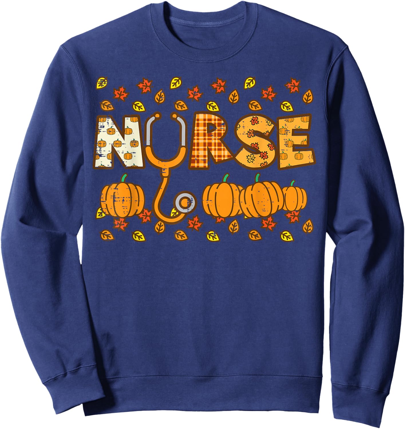 Plaid Nurse Pumpkin Thanksgiving Scrub Fall Nursing Women Sweatshirt - Sweatshirt | Navy