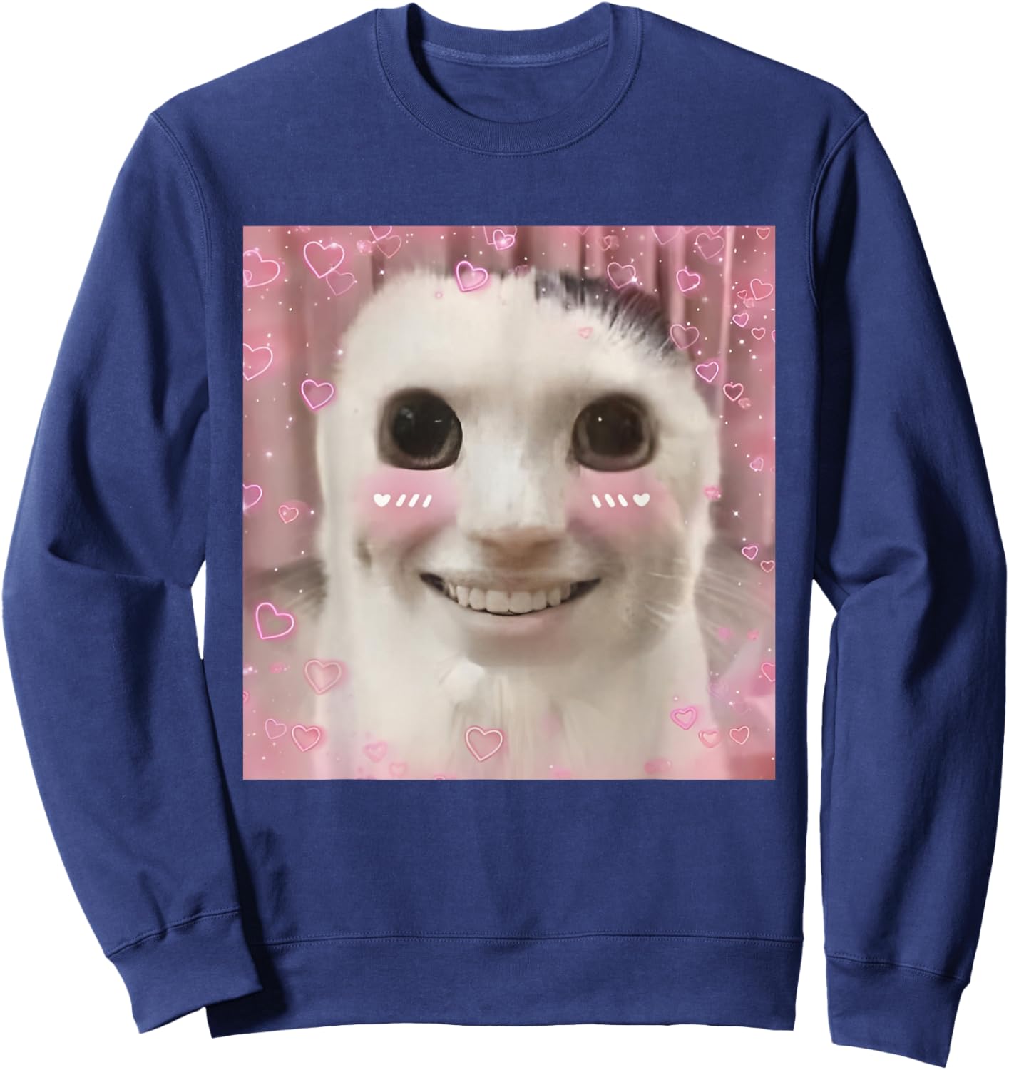 Goofy Ahh Cat Meme Dank Cursed Weirdcore Cringey Banana Cat Sweatshirt - Sweatshirt | Navy