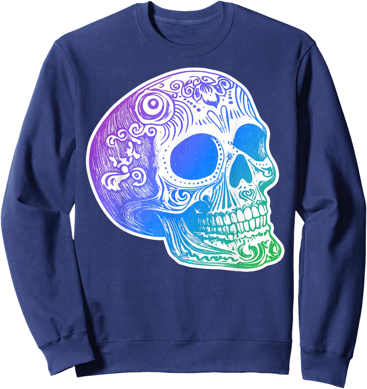 Authentic Calaca Gradient Sugar Skull Design Sweatshirt - Sweatshirt | Navy