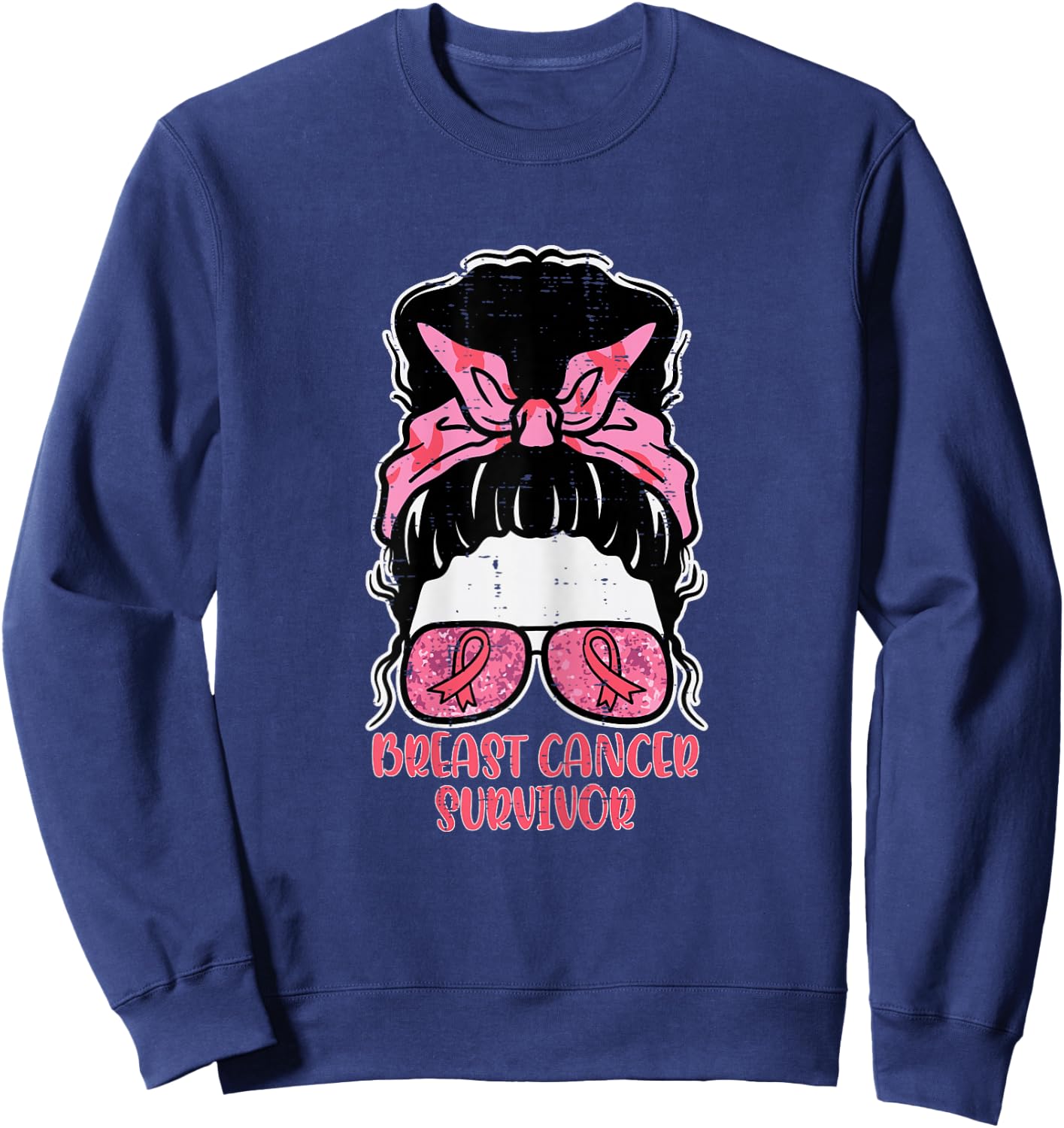 Breast Cancer Survivor Hairbun Breast Cancer Awareness Women Sweatshirt - Sweatshirt | Navy
