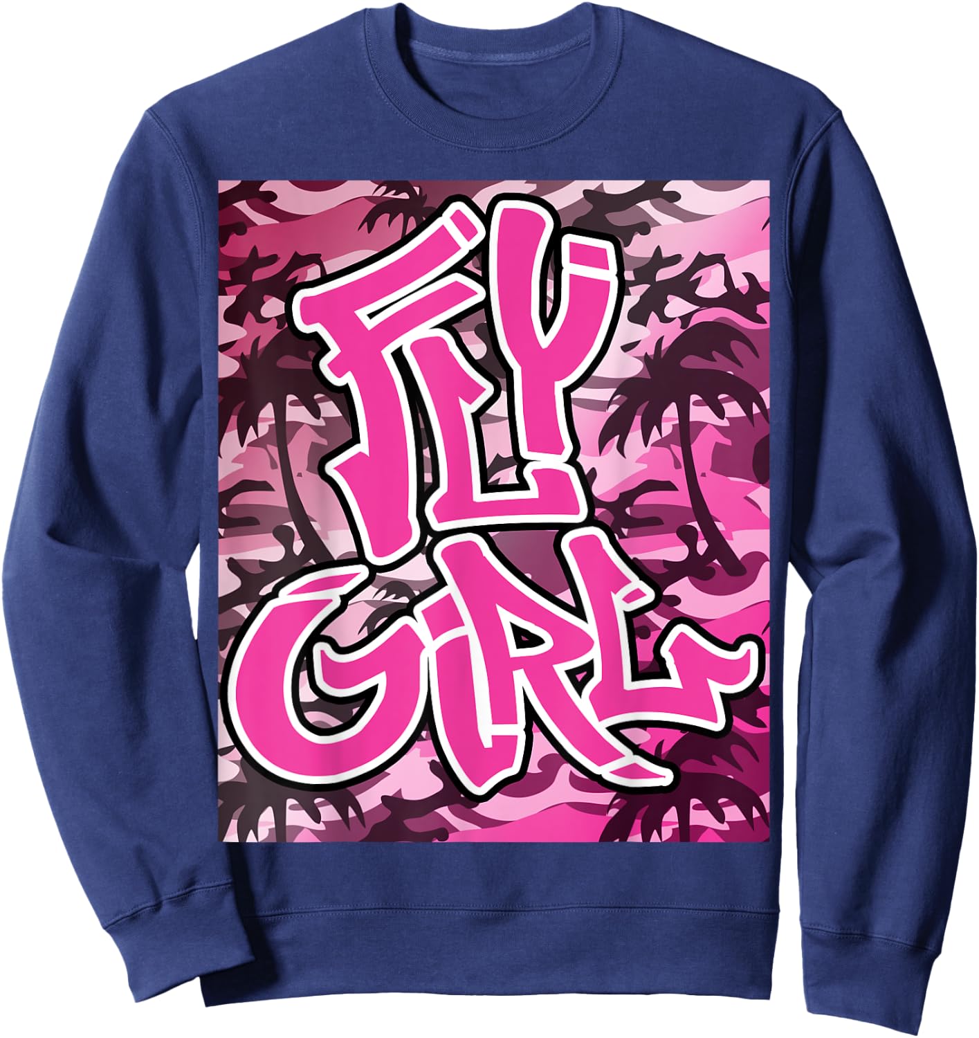 Fly Girl 80s 90s Old School Camo B-Girl Hip Hop Sweatshirt - Sweatshirt | Navy