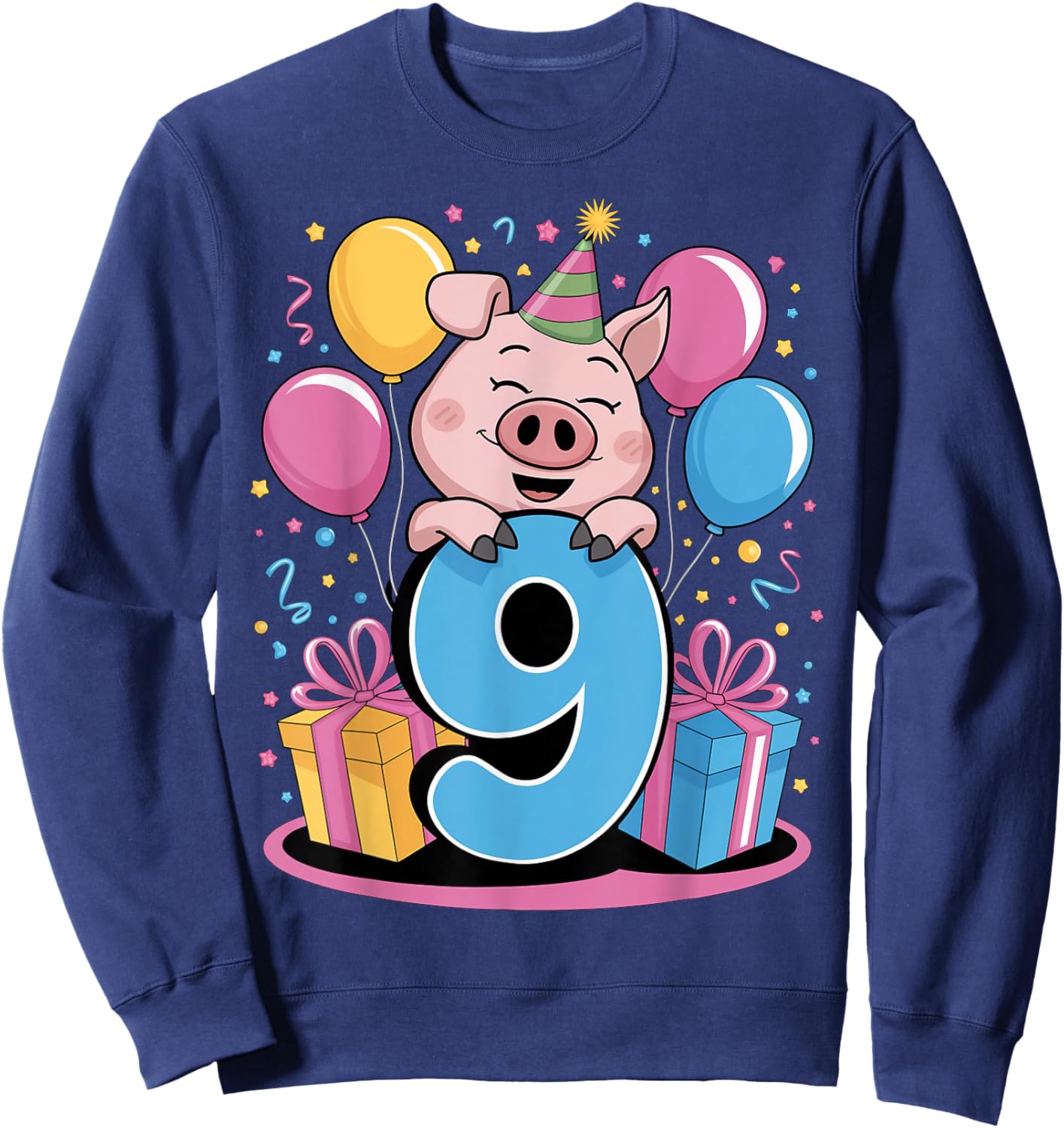 Pig 9th birthday for boy girl 9 years old ninth nine Pig Sweatshirt - Sweatshirt | Navy