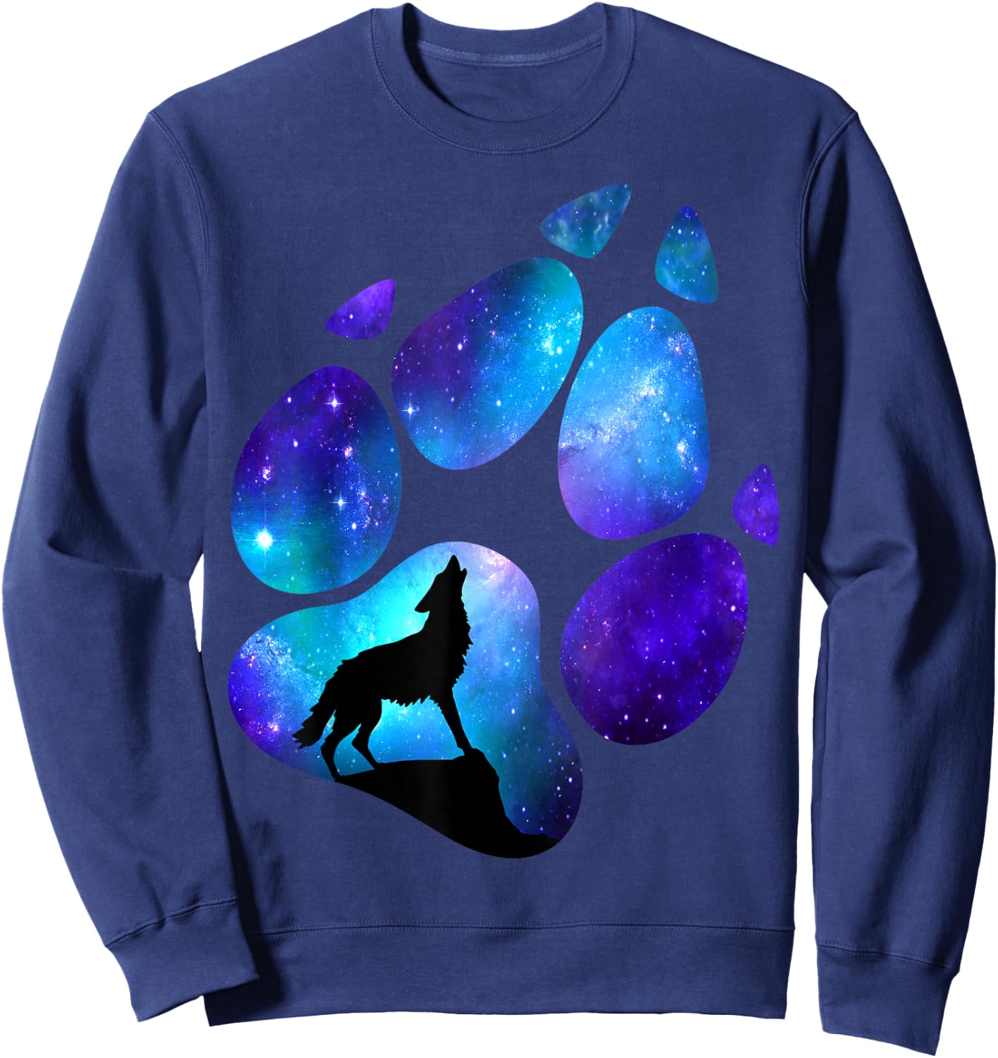 Wolf Paws Galaxy Wild Lone Wolves Stars Moon Wolf Sweatshirt - Sweatshirt | Navy