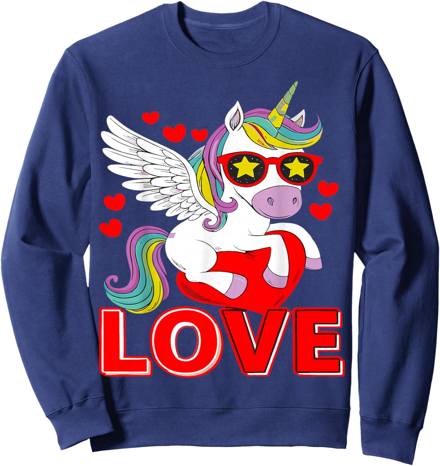 Adorable Unicorn Heart Valentine's Day Girls Kids Women , Black, S Sweatshirt - Sweatshirt | Navy
