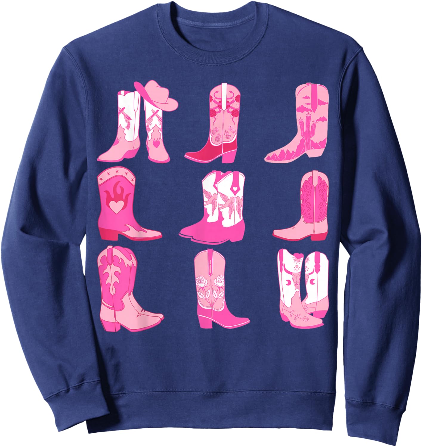 Western Country Rodeo Pink Cowboy Cowgirl Boots Sweatshirt - Sweatshirt | Navy