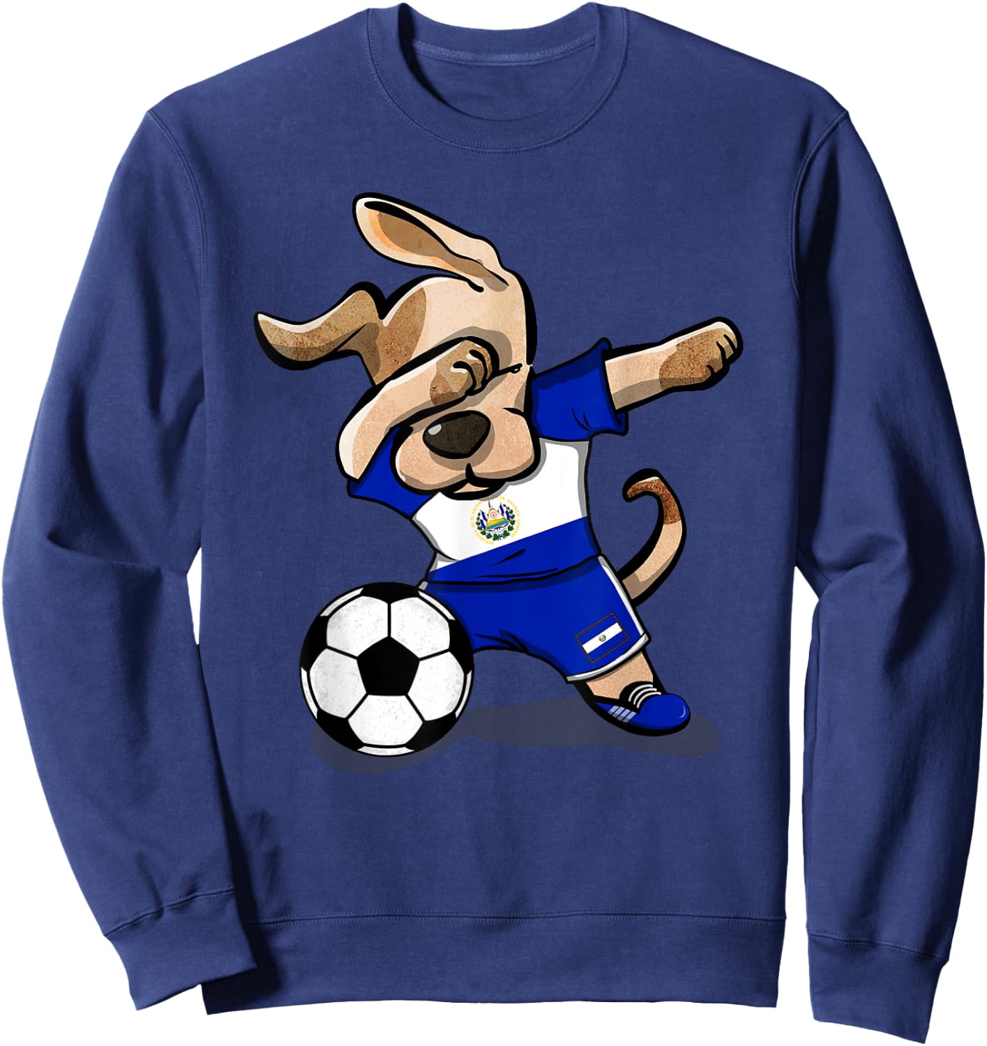 Dabbing Dog El Salvador Soccer Salvadorean Flag Football Men Women Girls Kids Sweatshirt - Sweatshirt | Navy