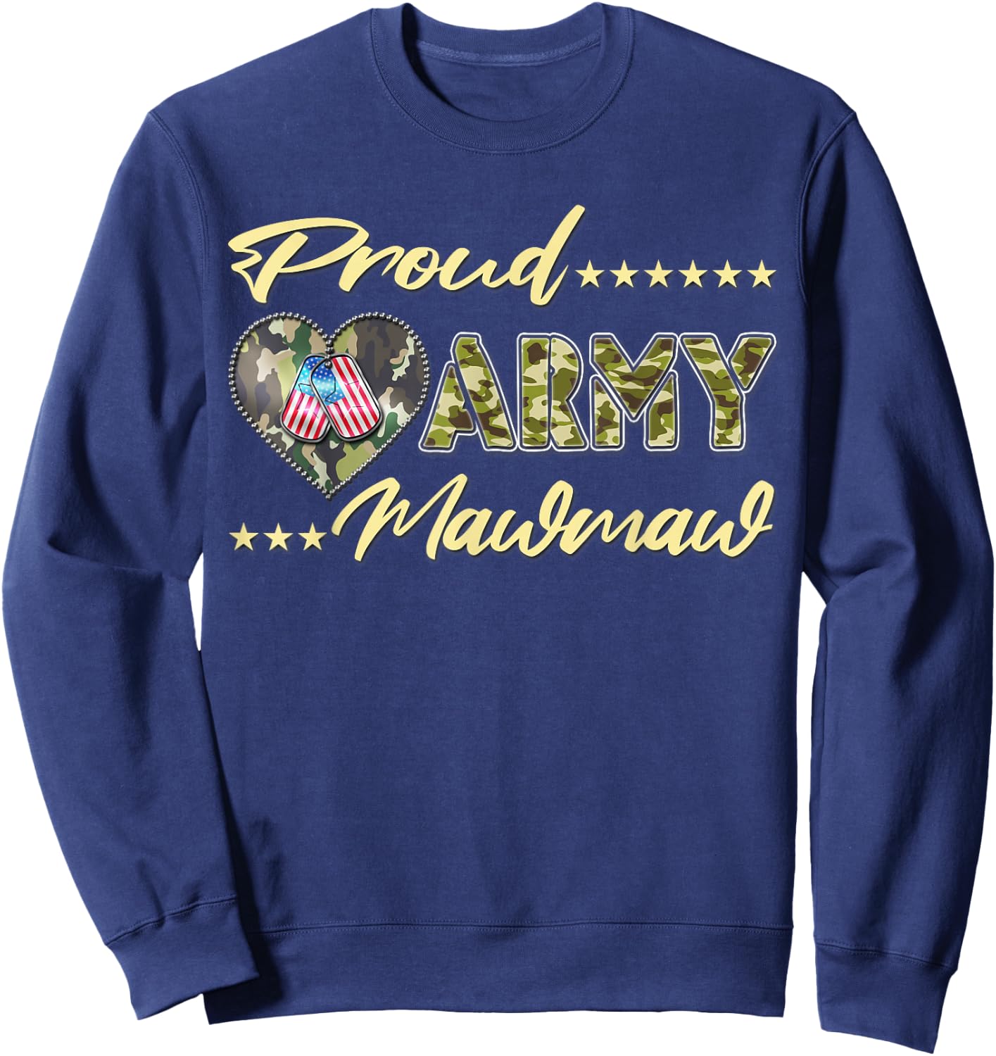 Proud Army Mawmaw Camo US Flag Dog Tag Military Grandma Gift Men Women Sweatshirt - Sweatshirt | Navy