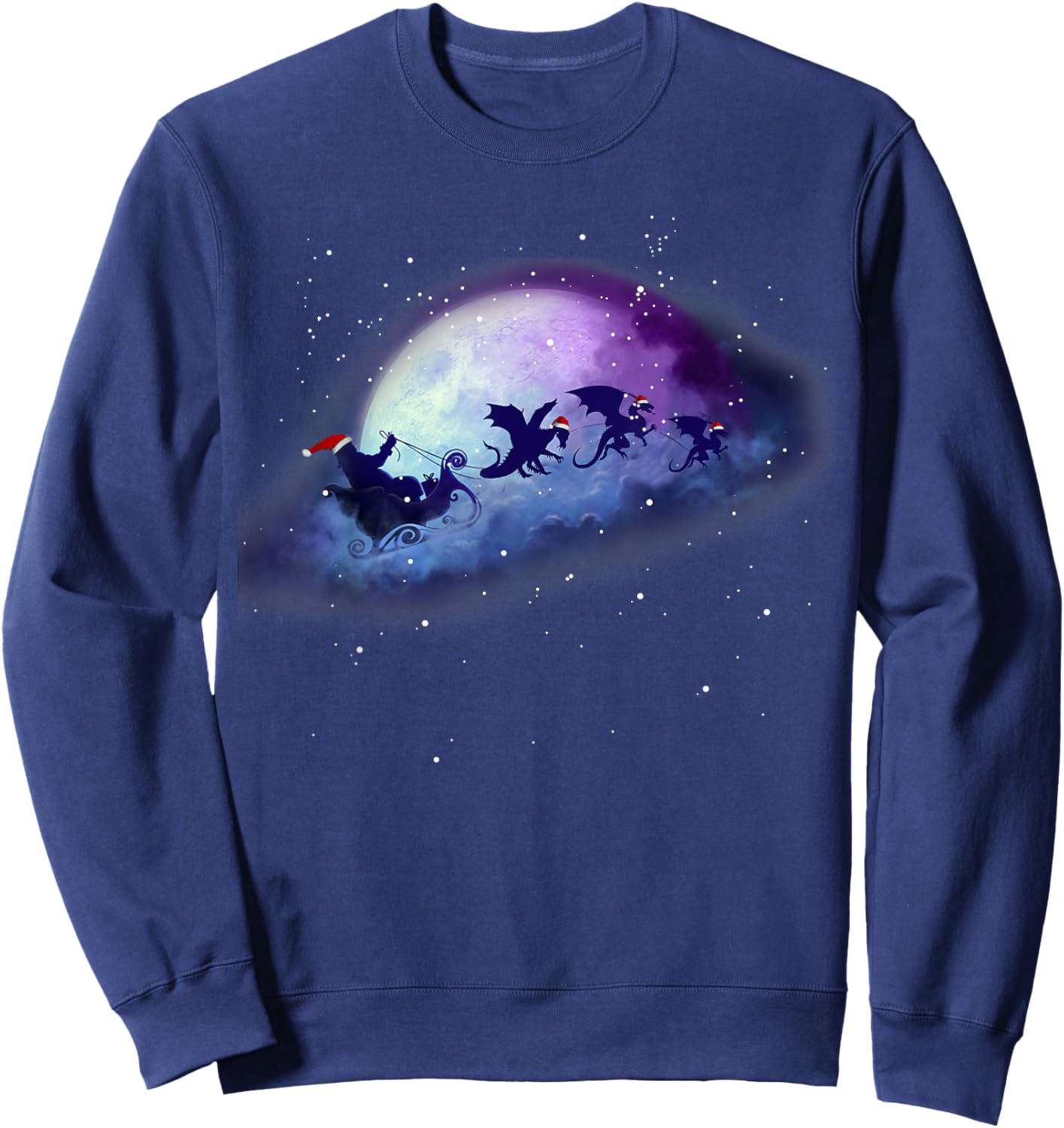Christmas Santa Claus Flying past the Moon, Santa Dragon Sweatshirt - Sweatshirt | Navy