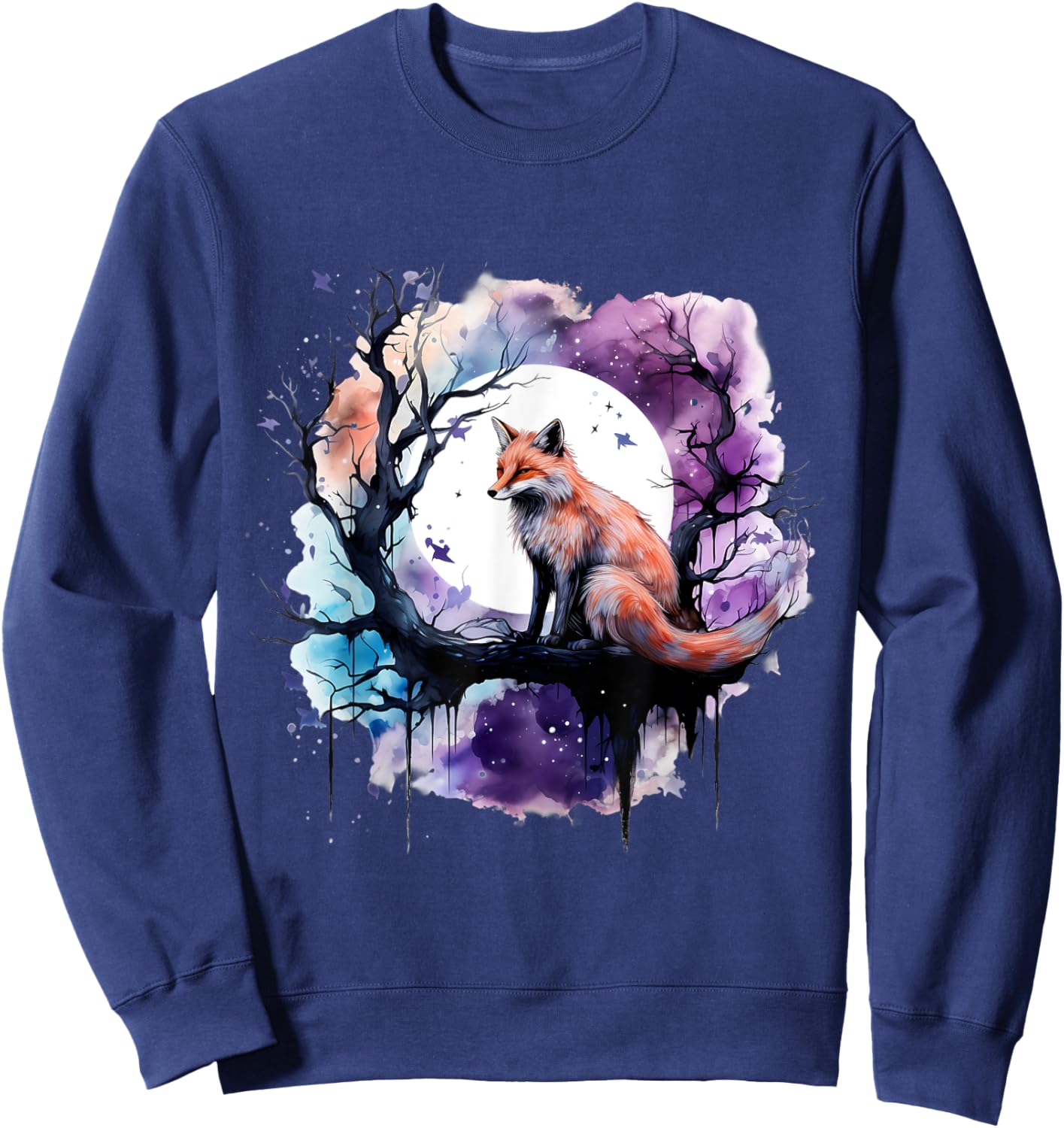 Fox Animal Art Wildlife Artwork Moon Nature Animal Lovers Sweatshirt - Sweatshirt | Navy