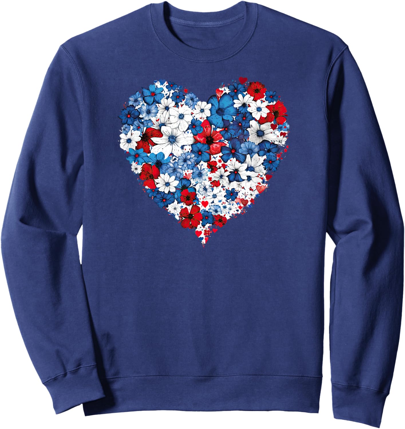 Floral Heart - Red White and Blue 4th of July Patriotic Sweatshirt - Sweatshirt | Navy