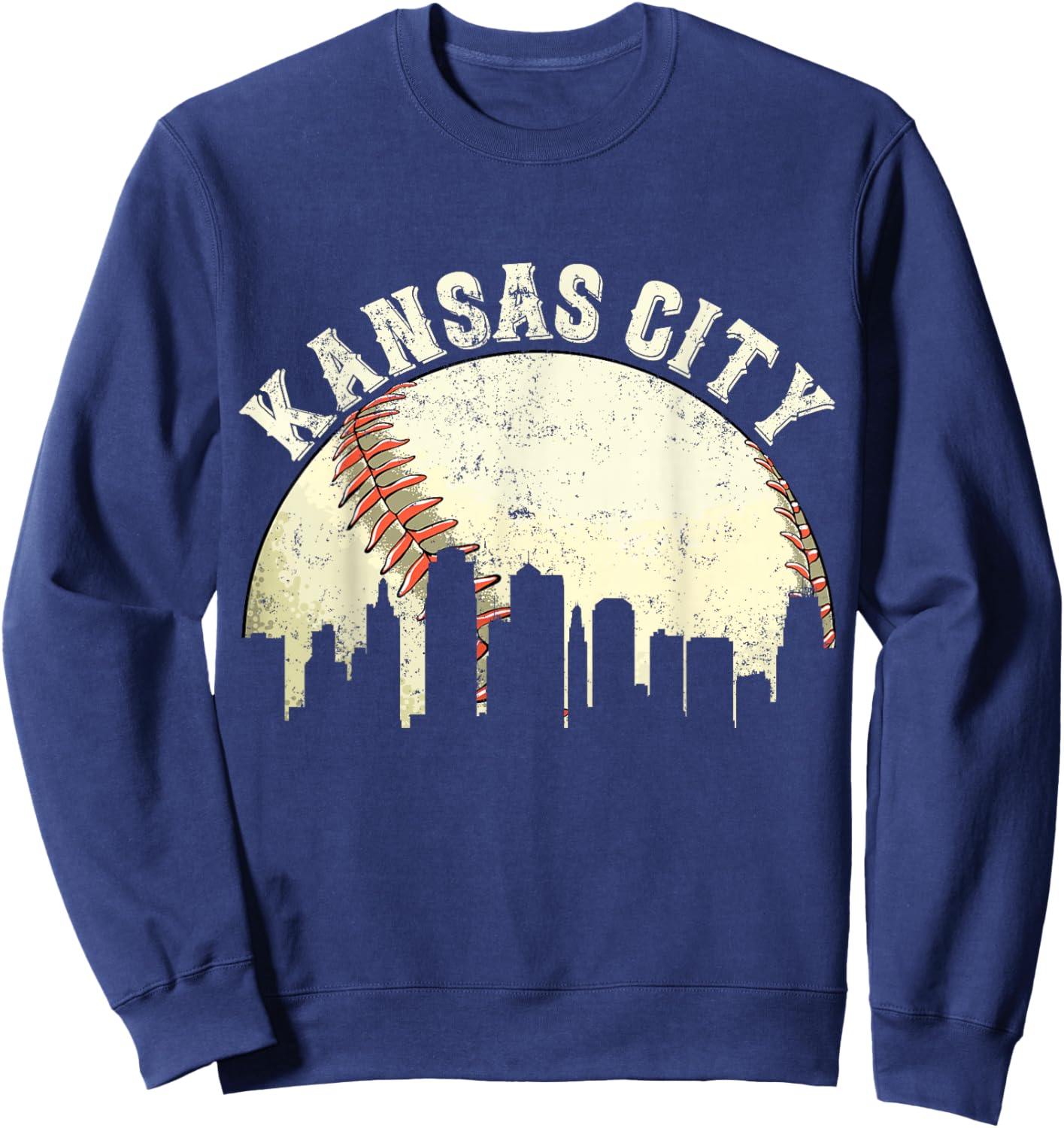 Vintage Kansas City Cityscape Baseball Lover Men Women Kids Sweatshirt - Sweatshirt | Navy