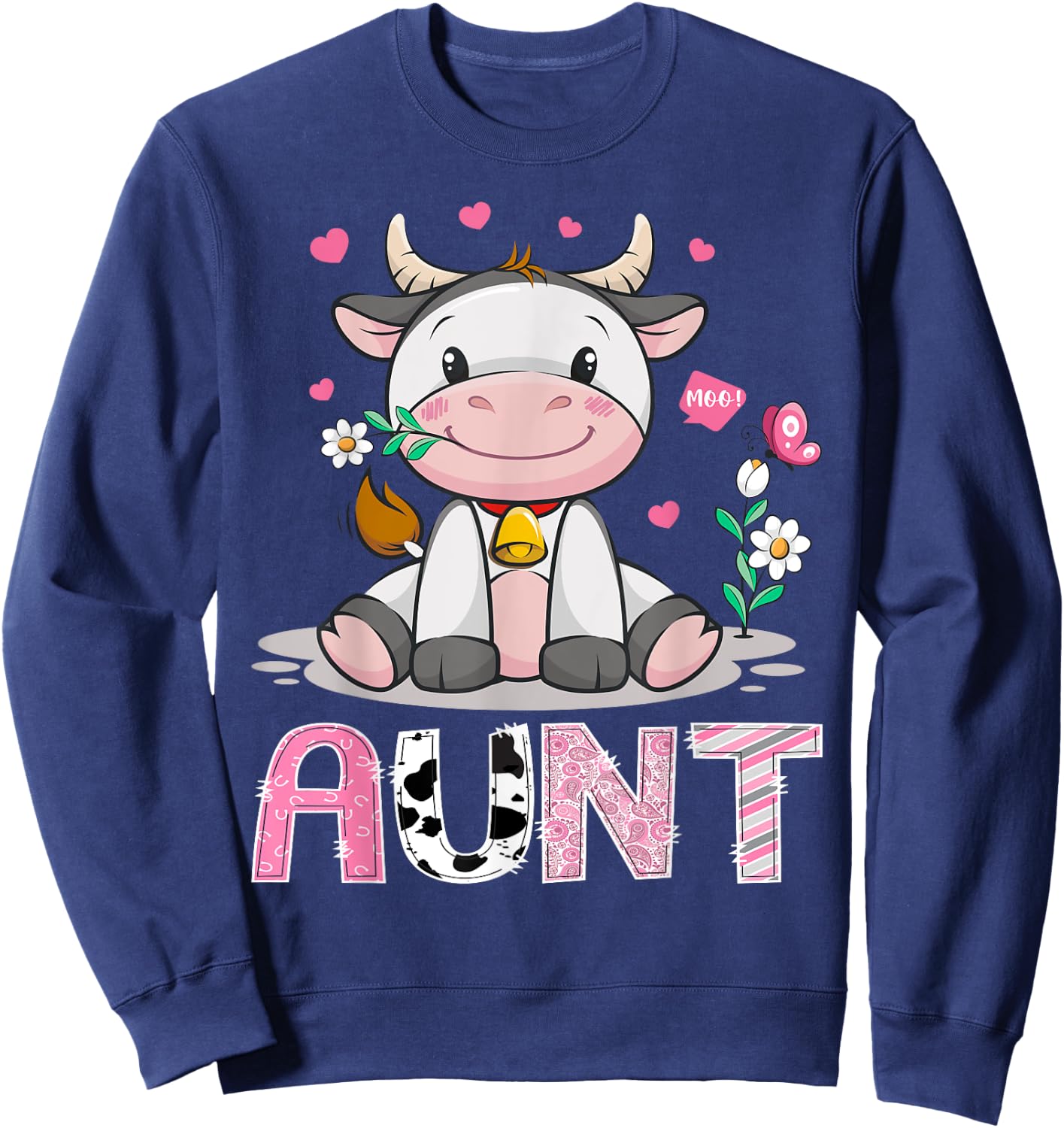 Aunt Cute Cow Moo Farmer Birthday Family Matching Sweatshirt - Sweatshirt | Navy