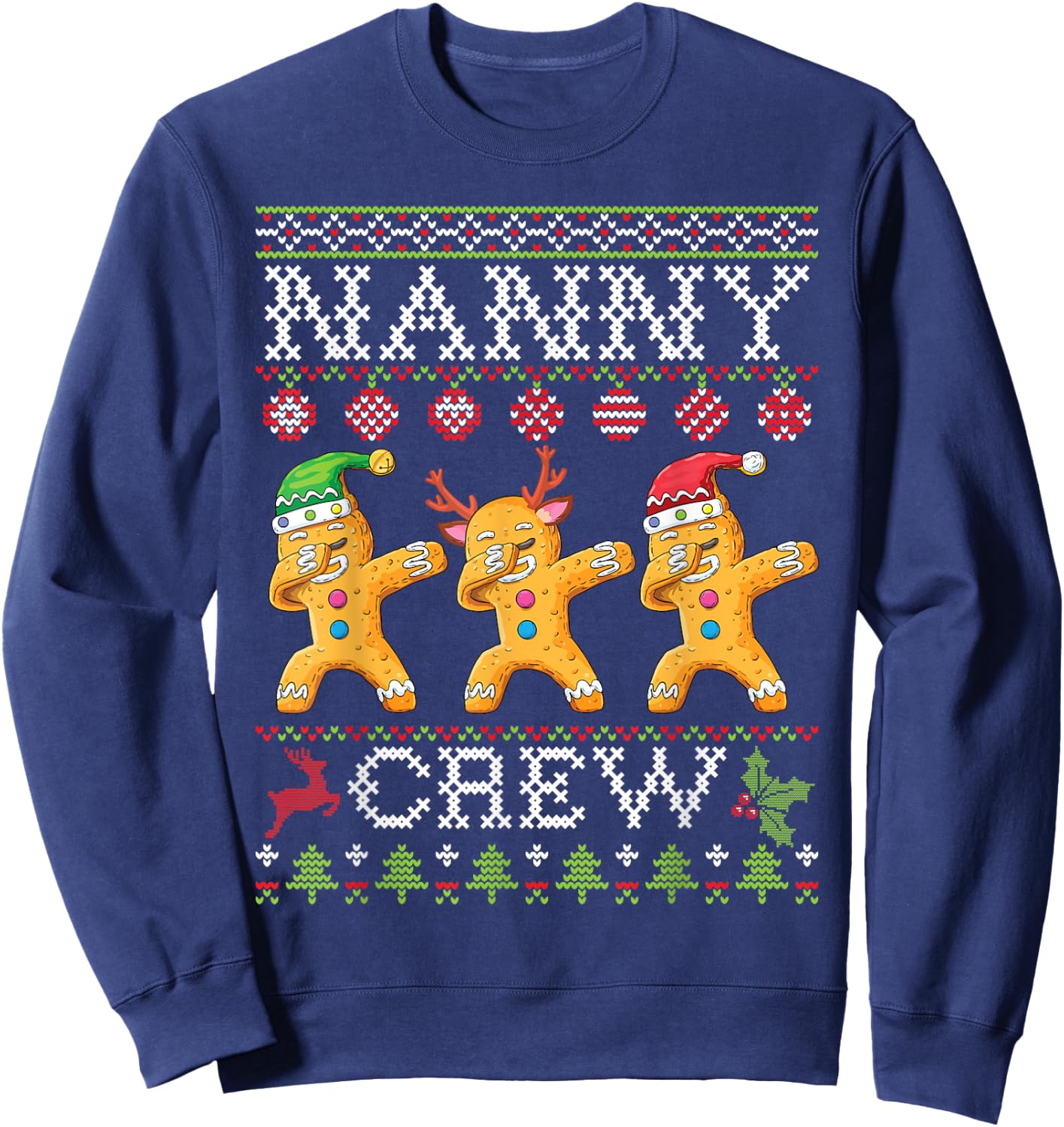 Gingerbreads Dabbing Together Nanny Crew Christmas Family Sweatshirt - Sweatshirt | Navy