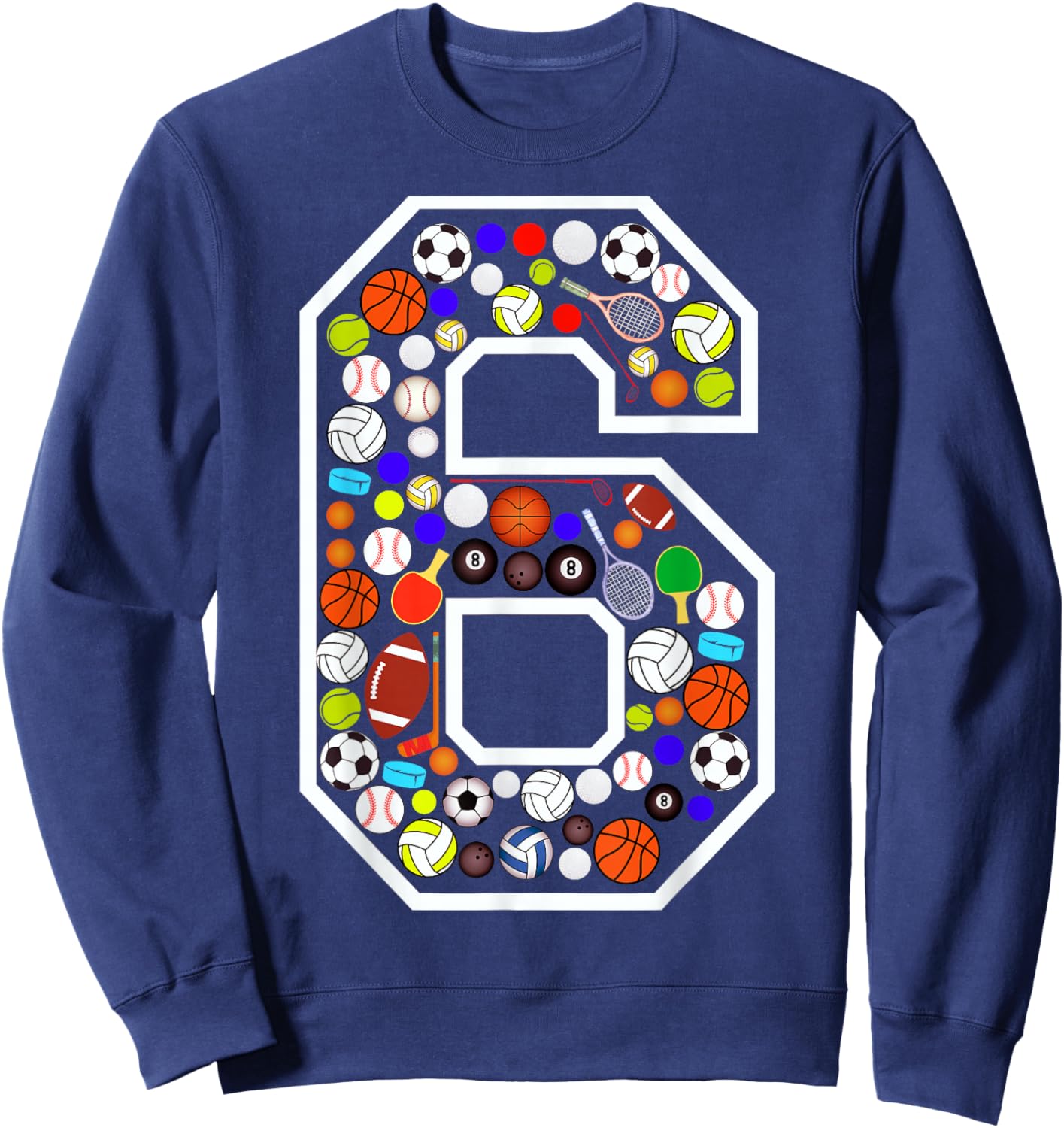 Kids 6th Birthday Sports Big Number Six 6 Year Old Boy Sweatshirt - Sweatshirt | Navy