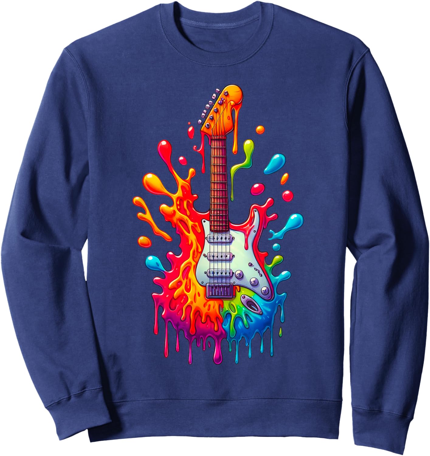 Colorful Electric Guitar Tie Dye Splash Cool Guitar Pick Sweatshirt - Sweatshirt | Navy