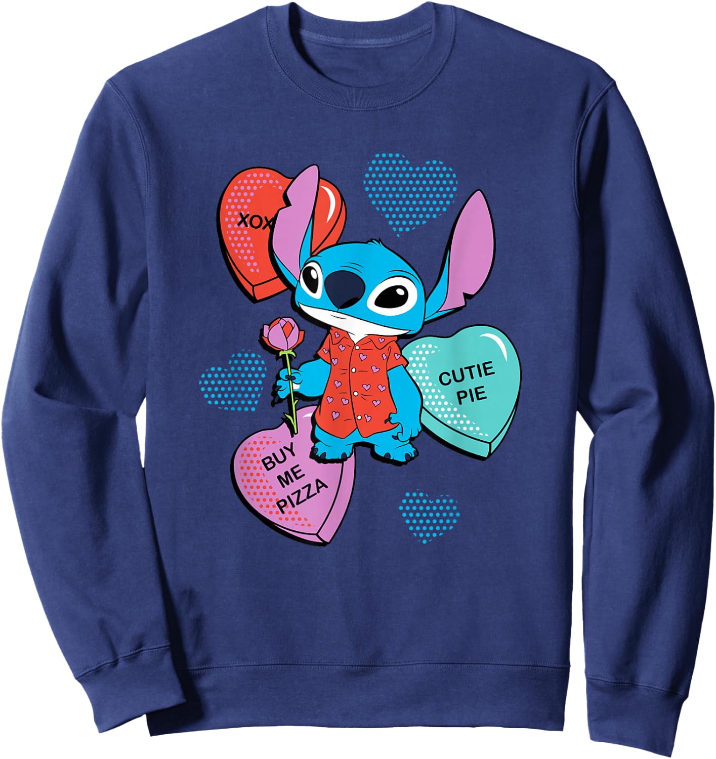 Disney Stitch Funny Candy Hearts Valentine's Day Sweatshirt - Sweatshirt | Navy