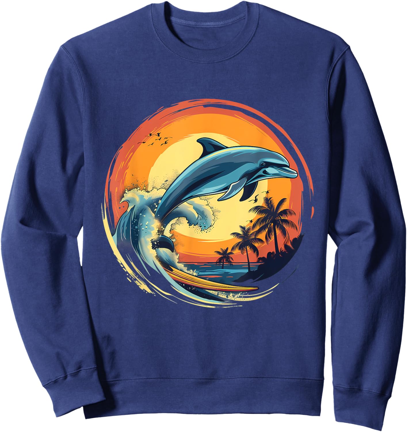 Dolphin Surfing Sunset Sea Ocean Dolphin Sea Ocean Animal Sweatshirt - Sweatshirt | Navy