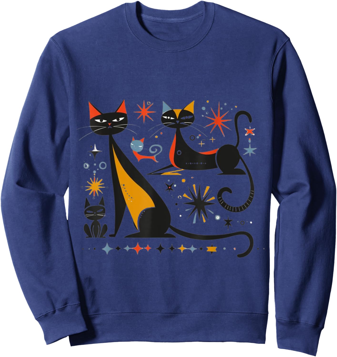 Vintage Retro Mid-Century Modern Look Cats 50s 60s Style Sweatshirt - Sweatshirt | Navy
