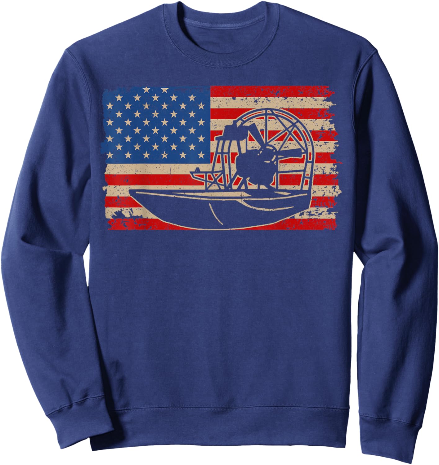 Airboat America Flag I Patriotic Airboat Captain Racing Gift Sweatshirt - Sweatshirt | Navy