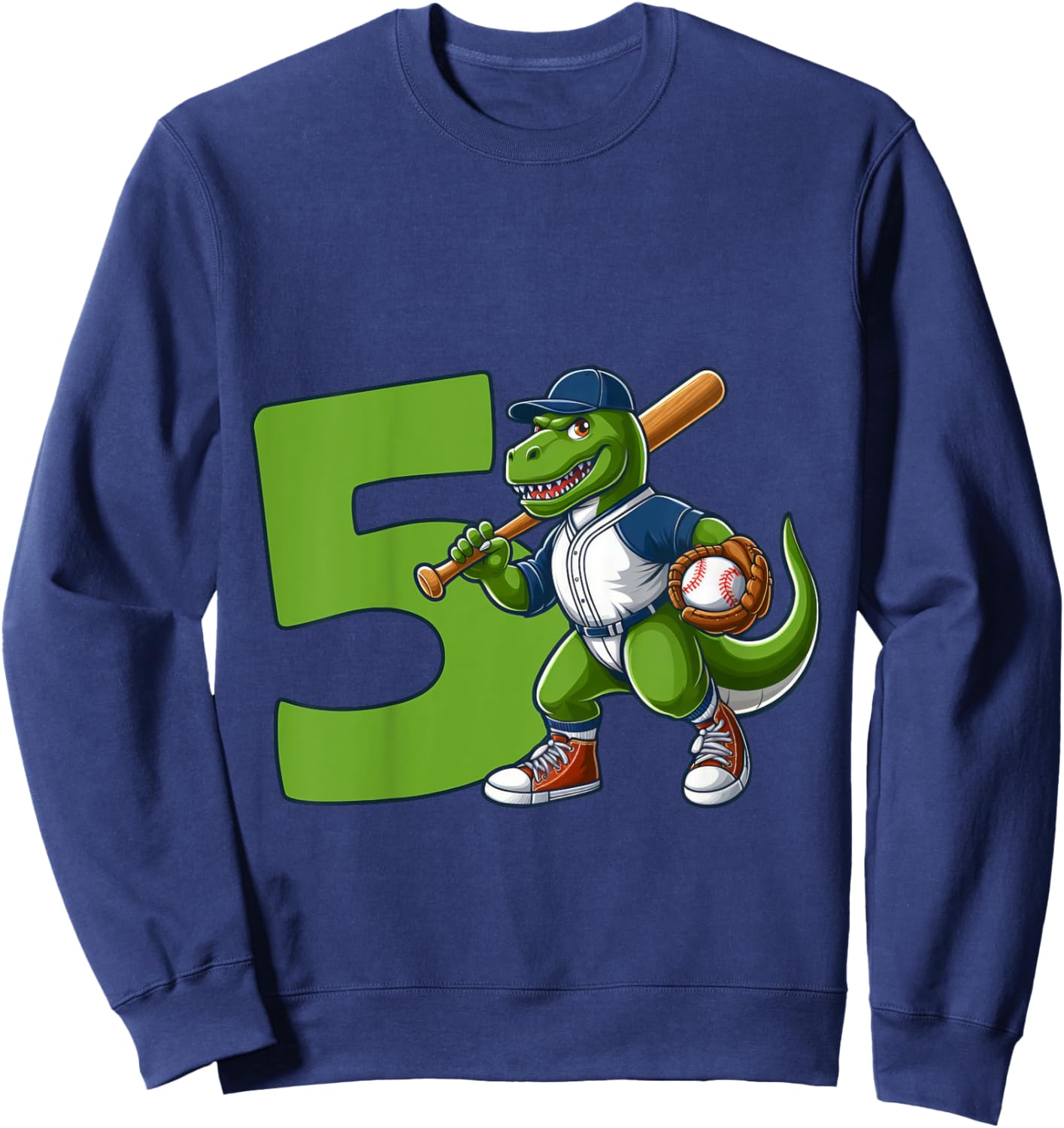 Dinosaur 5 Years Baseball 5th Birthday Sweatshirt - Sweatshirt | Navy