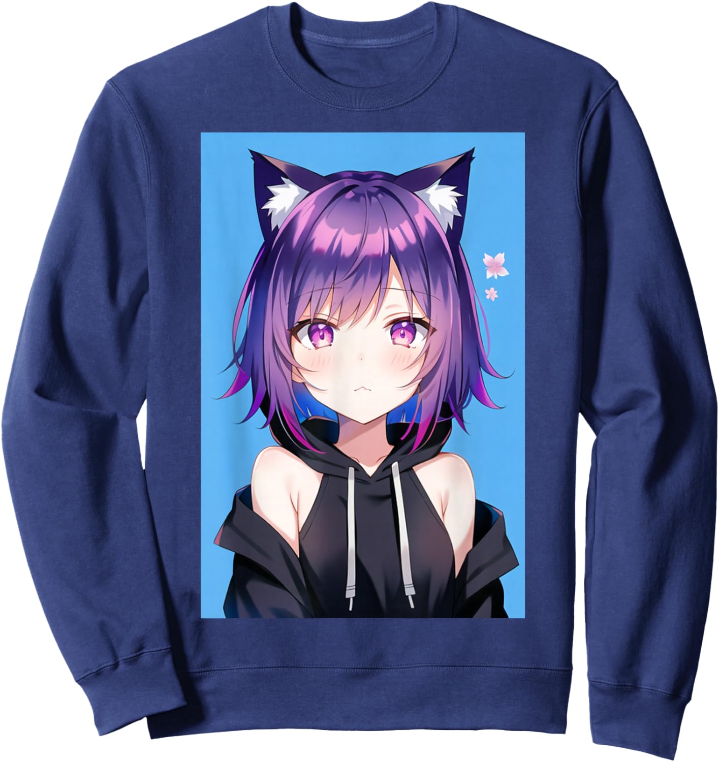 Waifu Neko Anime Cat Girl Japanese Aesthetic Sweatshirt - Sweatshirt | Navy
