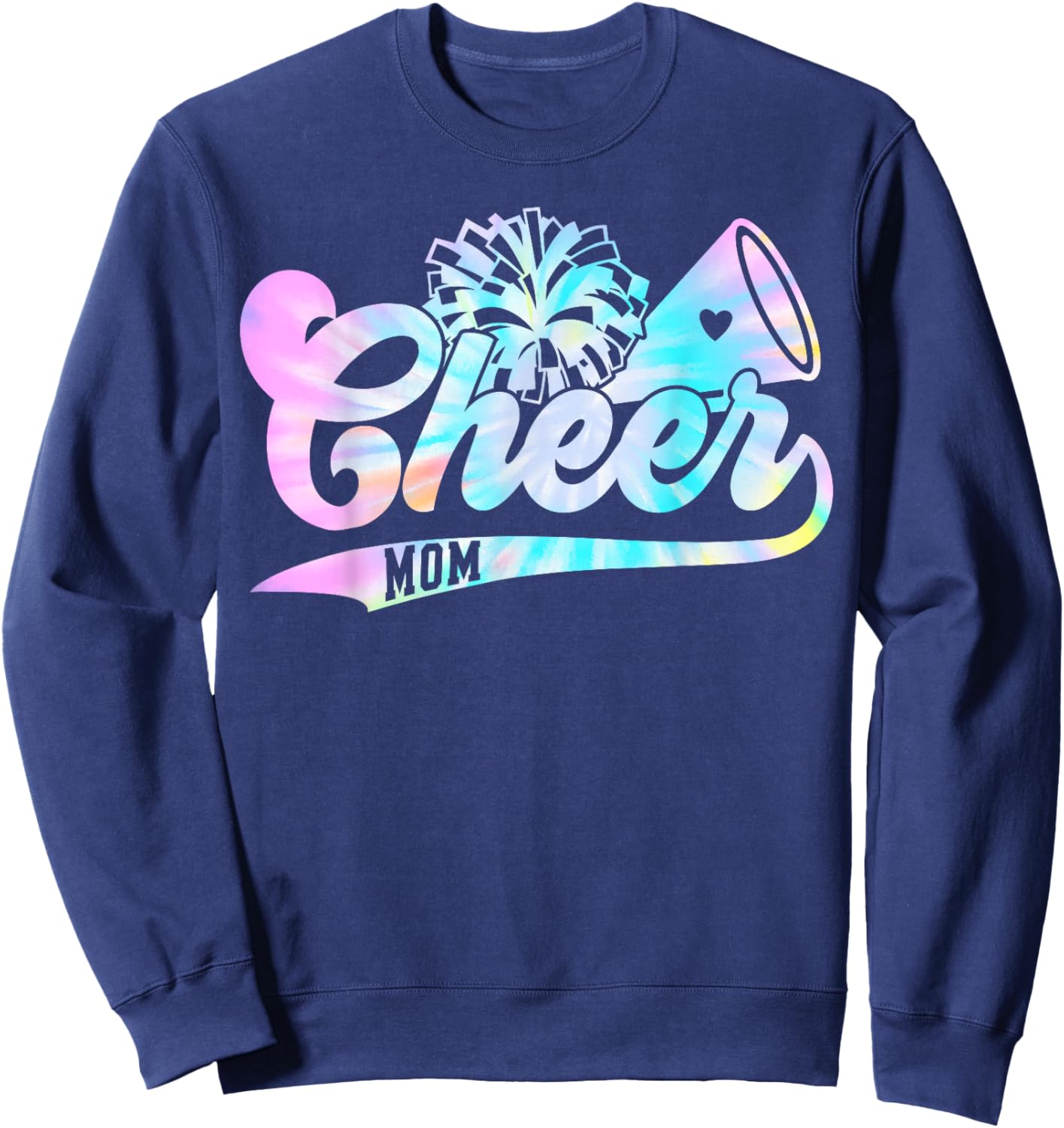 Cute Cheer Mom Biggest Fan Cheerleader Tie Dye Pom Pom Mama Sweatshirt - Sweatshirt | Navy