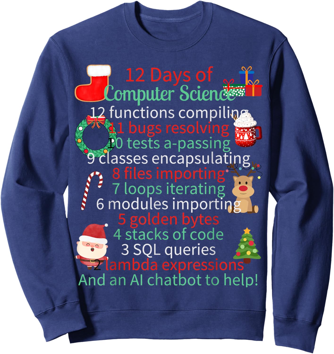 12 Days of Computer Science Christmas Themed Winter Holidays Women Kids Sweatshirt - Sweatshirt | Navy