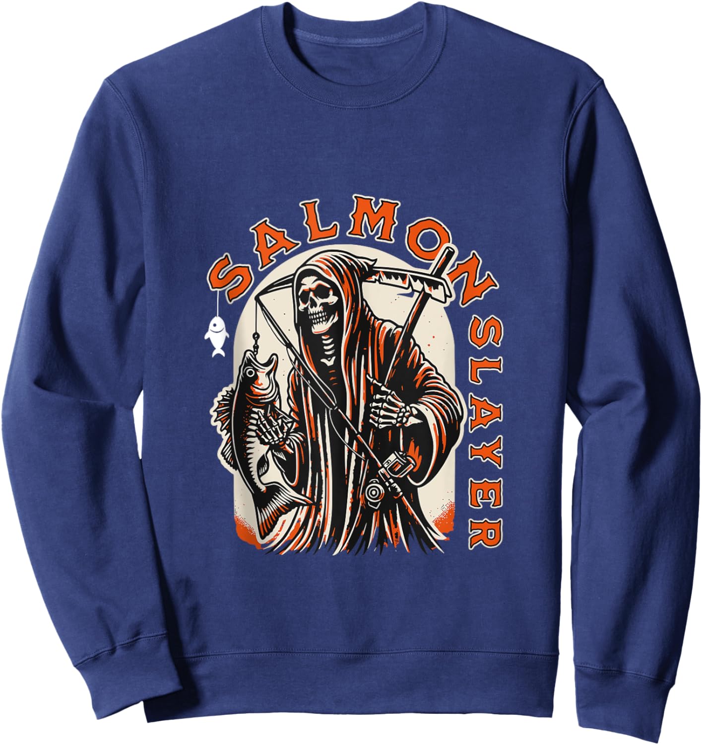 Salmon Slayer Funny skeleton Fishing Salmon Fish Sweatshirt - Sweatshirt | Navy