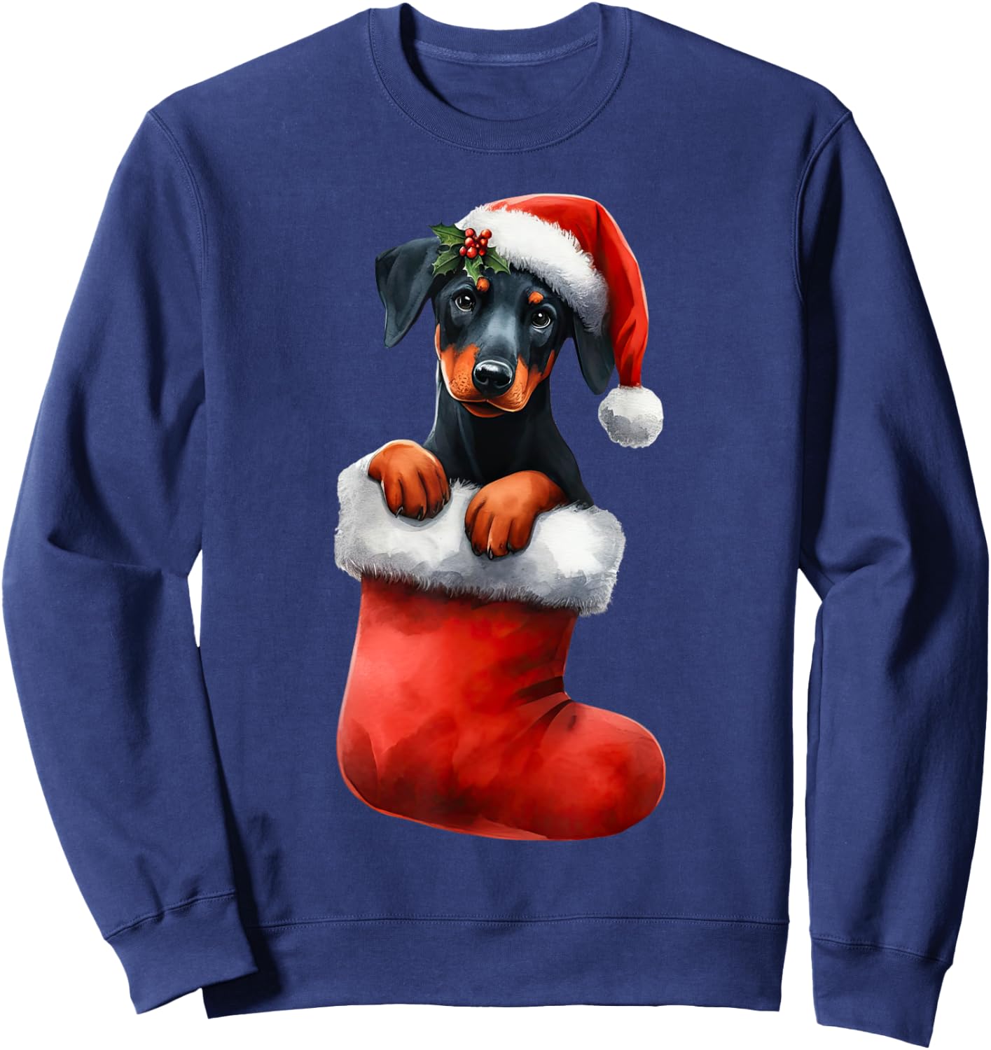 Doberman Pinscher In Sock Christmas Santa Hat Xmas Dog Lover Sweatshirt - Sweatshirt | Navy