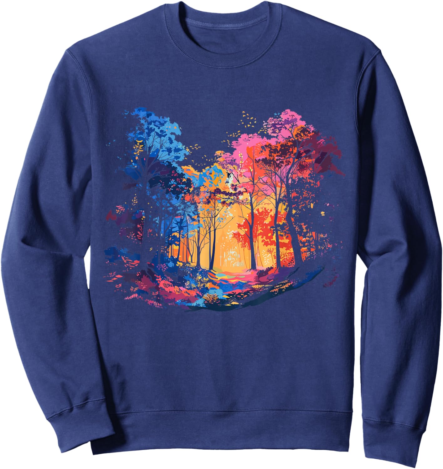 Colorful Forest, Tree Art, Natur Lover, Hiking, Men, Women Sweatshirt - Sweatshirt | Navy